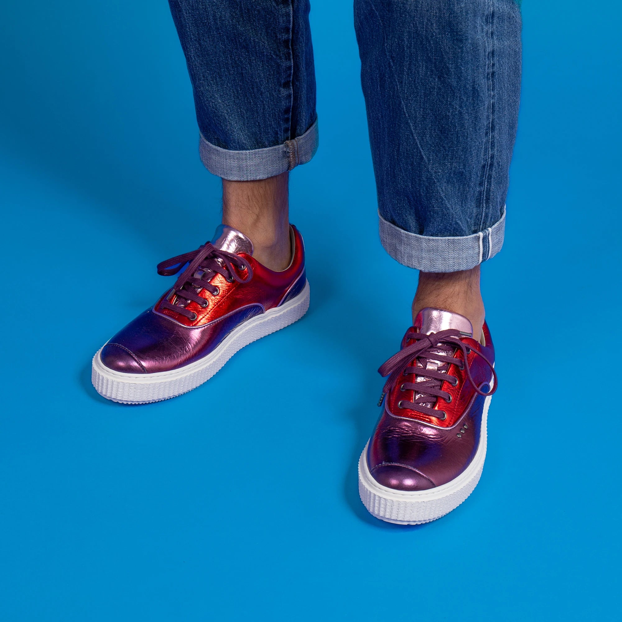 Me.Land Meaker basket cuir rose métallisé multicolore