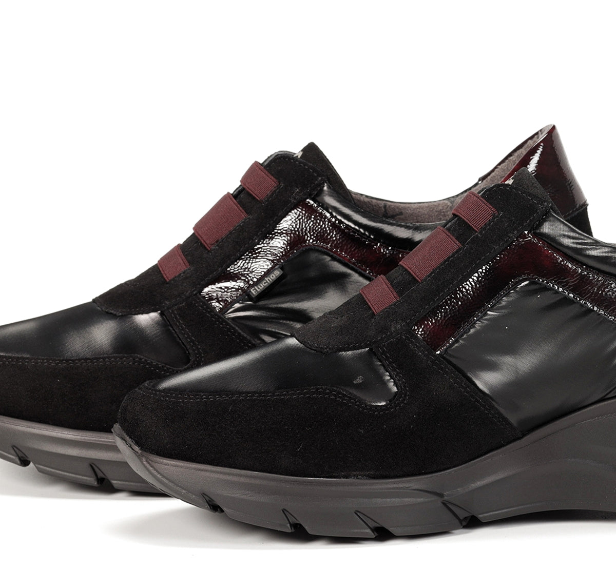 Fluchos Olas F1509 baskets noires femme cuir compensé