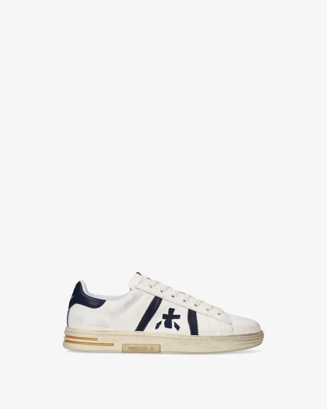 Premiata Russell 8028 baskets blanc cuir effet usé homme