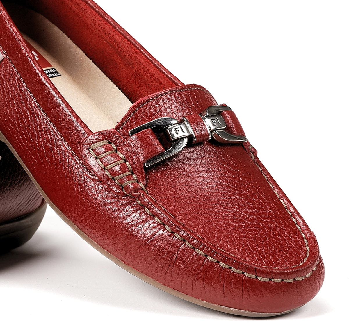 Fluchos Bruni F0804 Mocassins Rouge Cuir Femme
