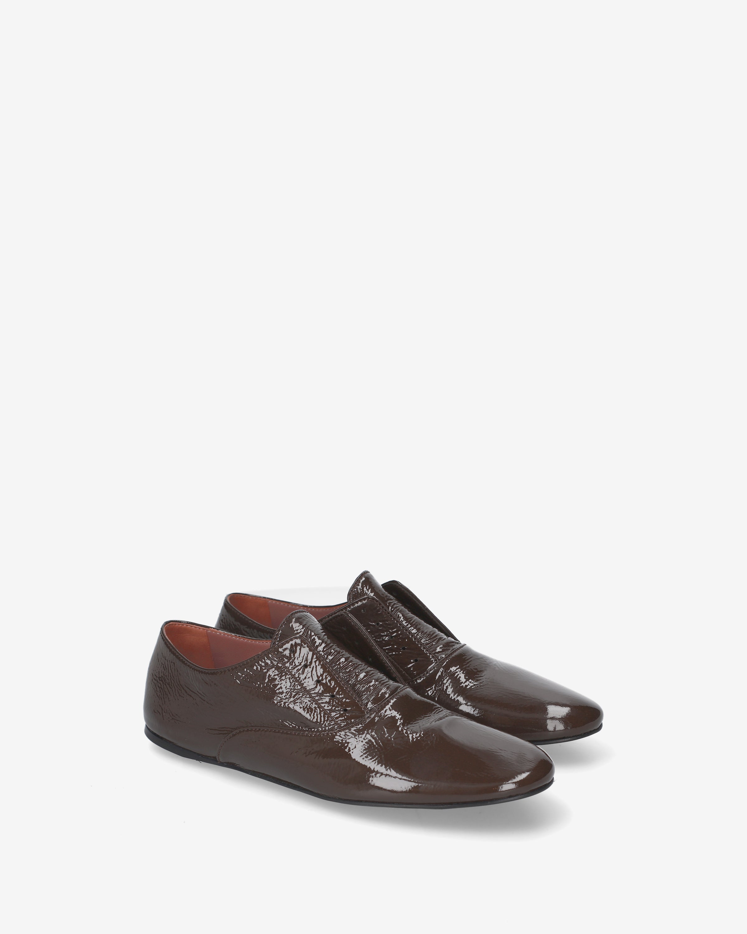 Premiata mocassins femme marron cuir verni slip-on