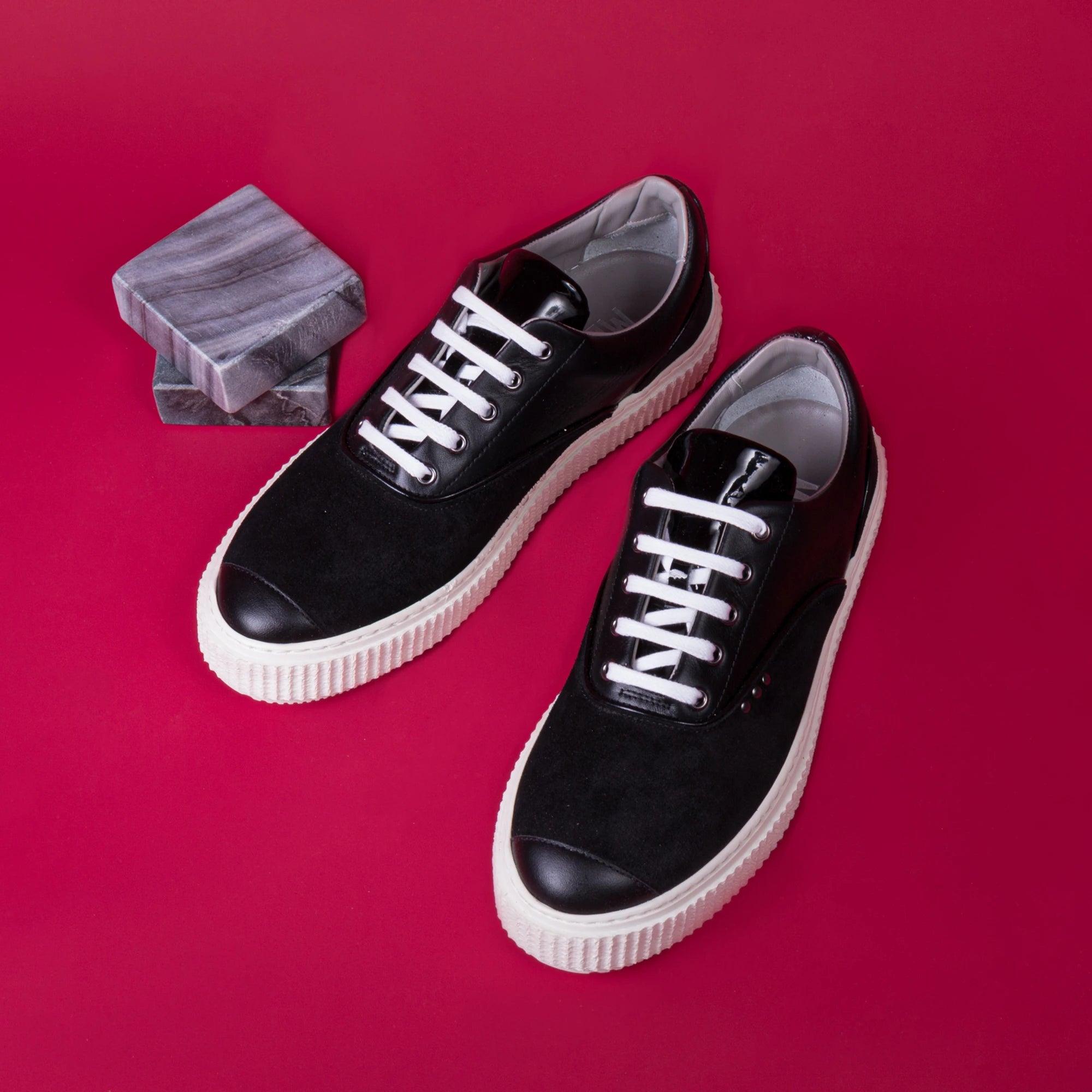 Me.Land Meaker baskets cuir daim noir semelle creepers