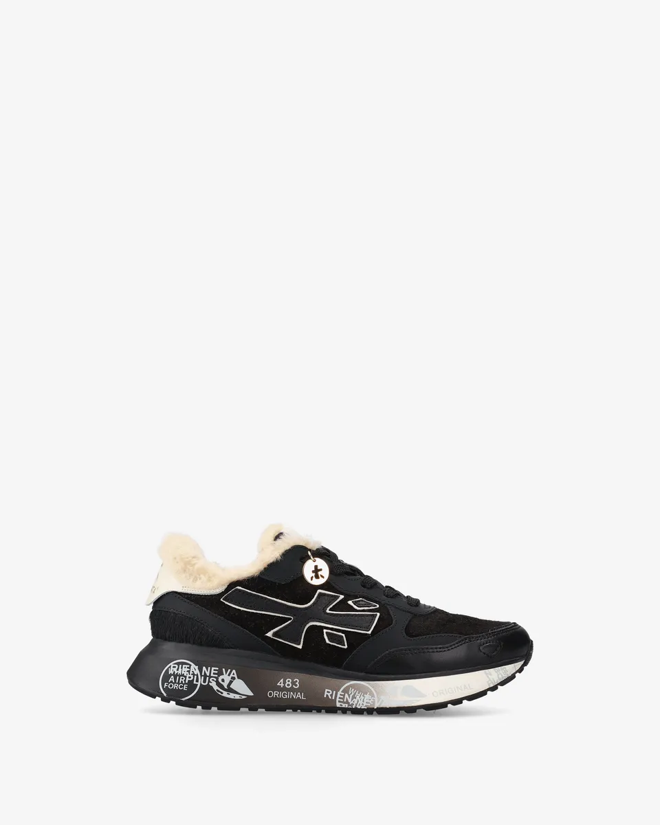 Premiata Lauryn 7803m baskets noir daim fourrure femme