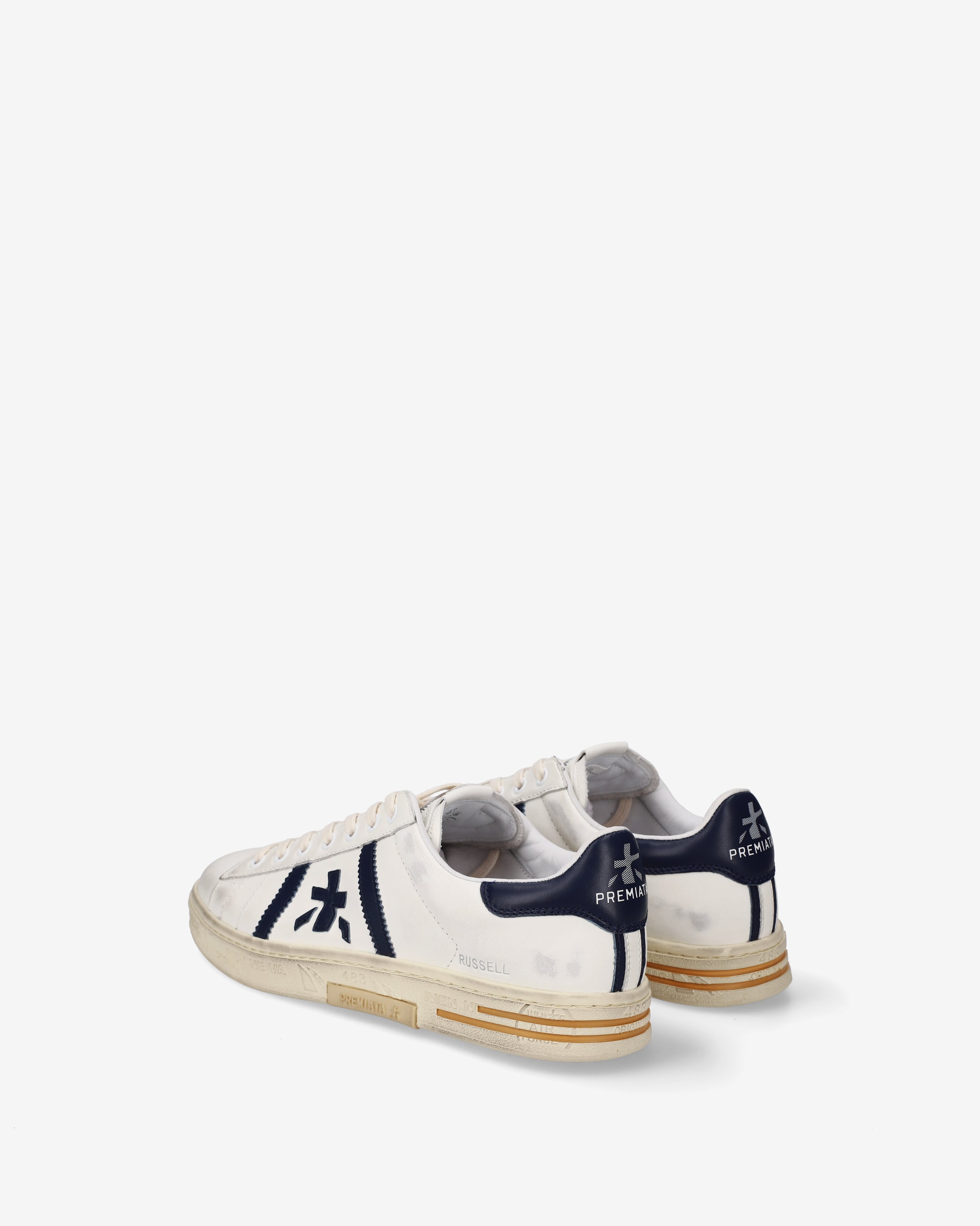 Premiata Russell 8028 baskets blanc cuir effet usé homme