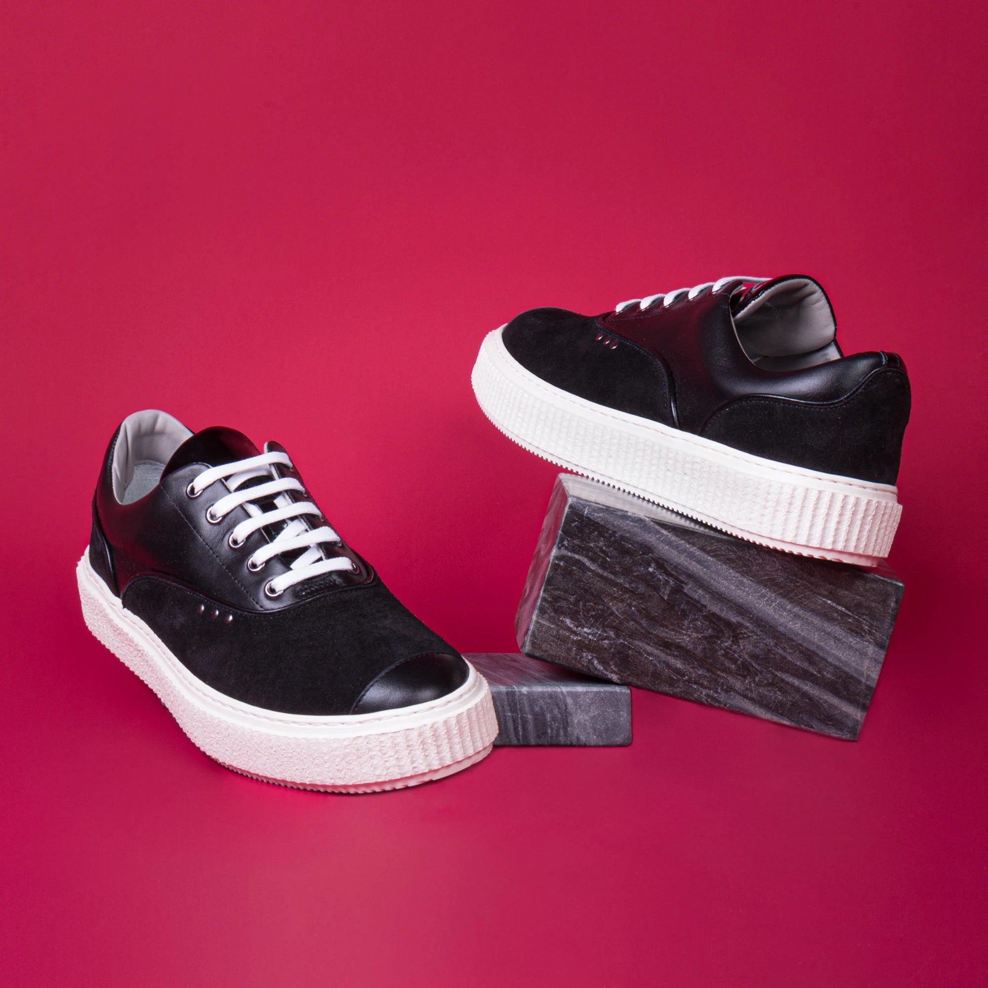 Me.Land Meaker baskets cuir daim noir semelle creepers