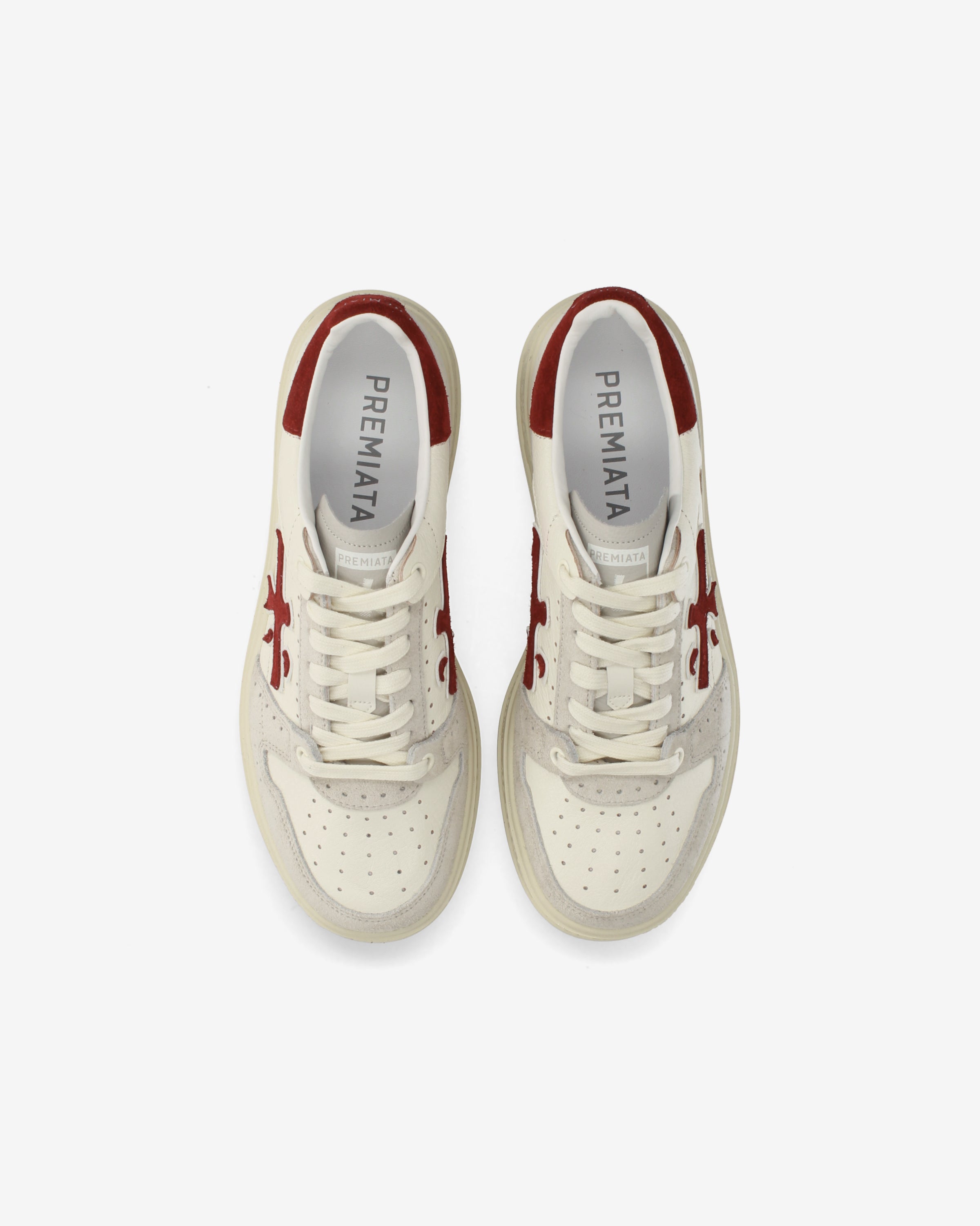 Premiata Quinn 8651 sneakers homme cuir crème rouge