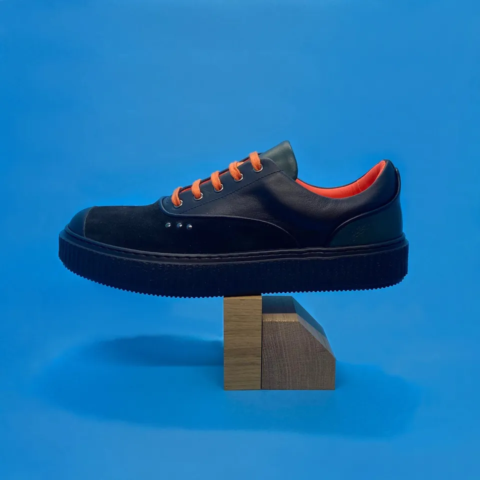 Me.Land Meaker Bright Black basket daim noir vert orange