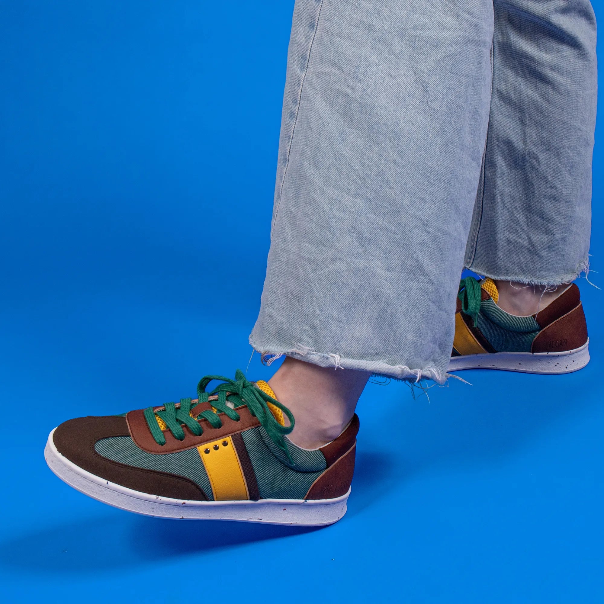 Me.Land Vivace baskets vegan vert marron jaune recyclées