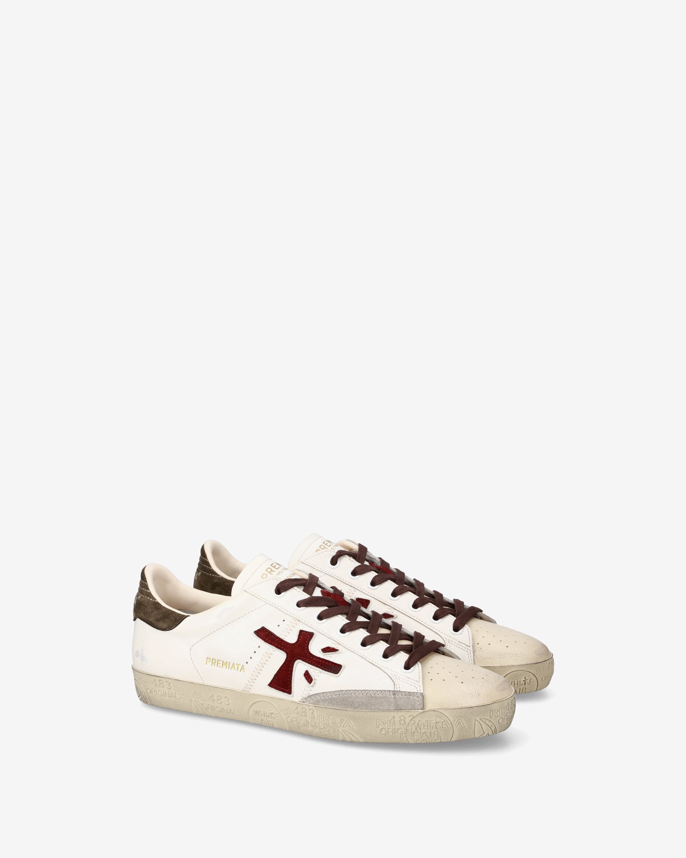 Premiata Steven 7628 sneakers cuir blanc bordeaux homme