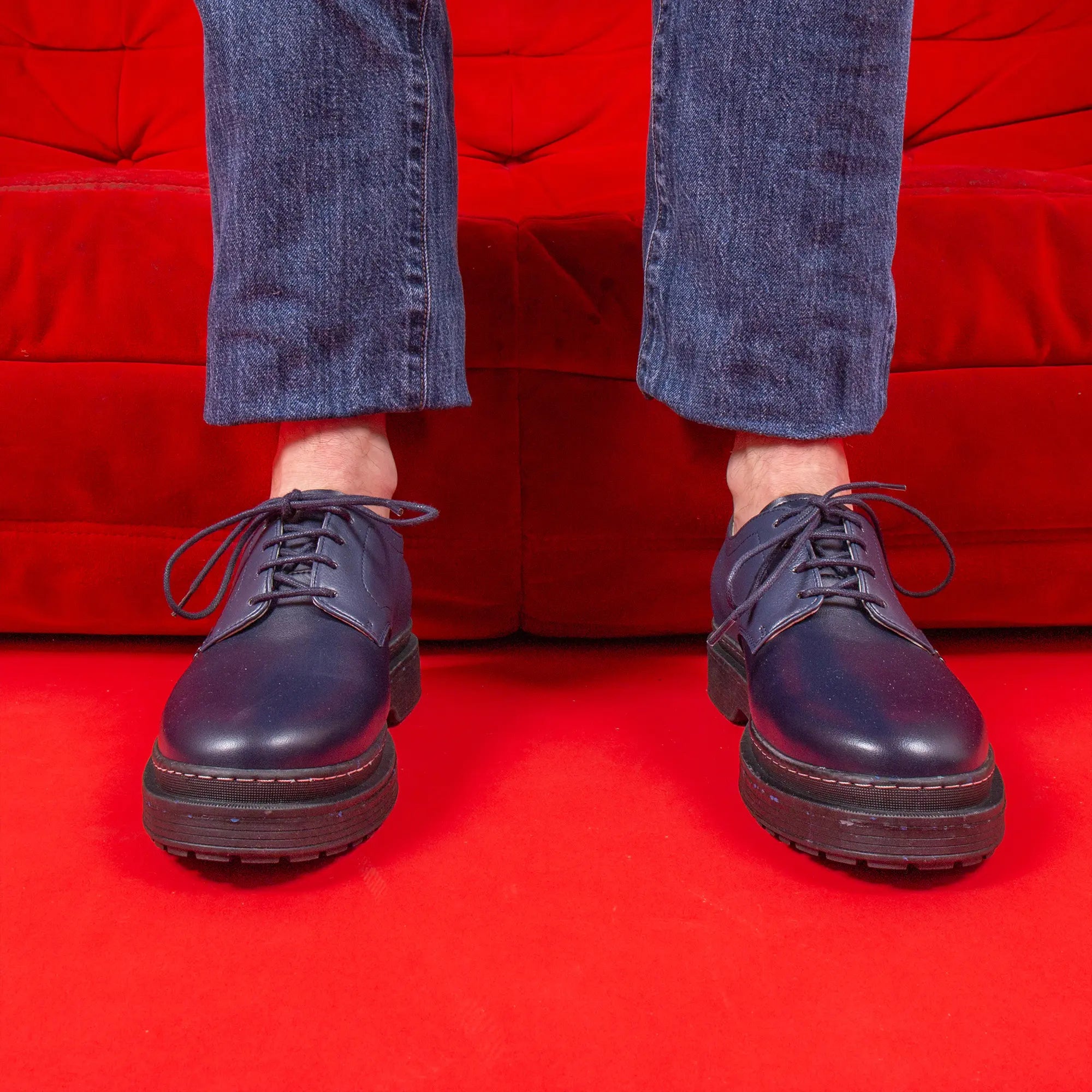 Me.Land Lander derby vegan cuir pomme bleu noir