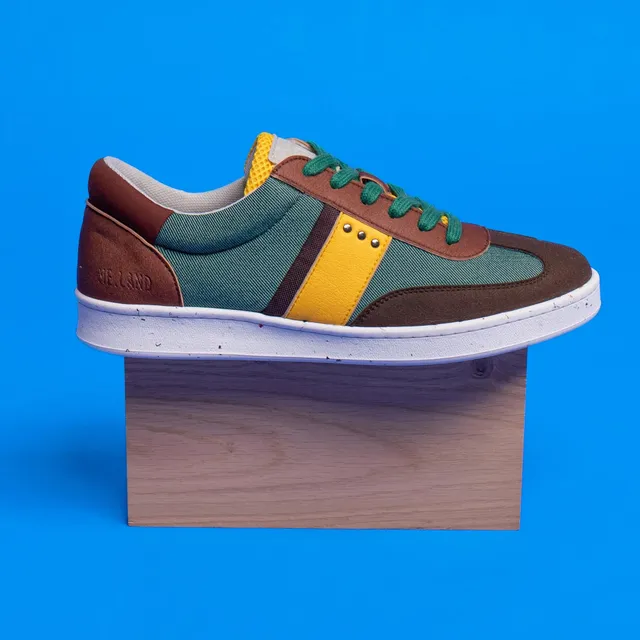 Me.Land Vivace baskets vegan vert marron jaune recyclées
