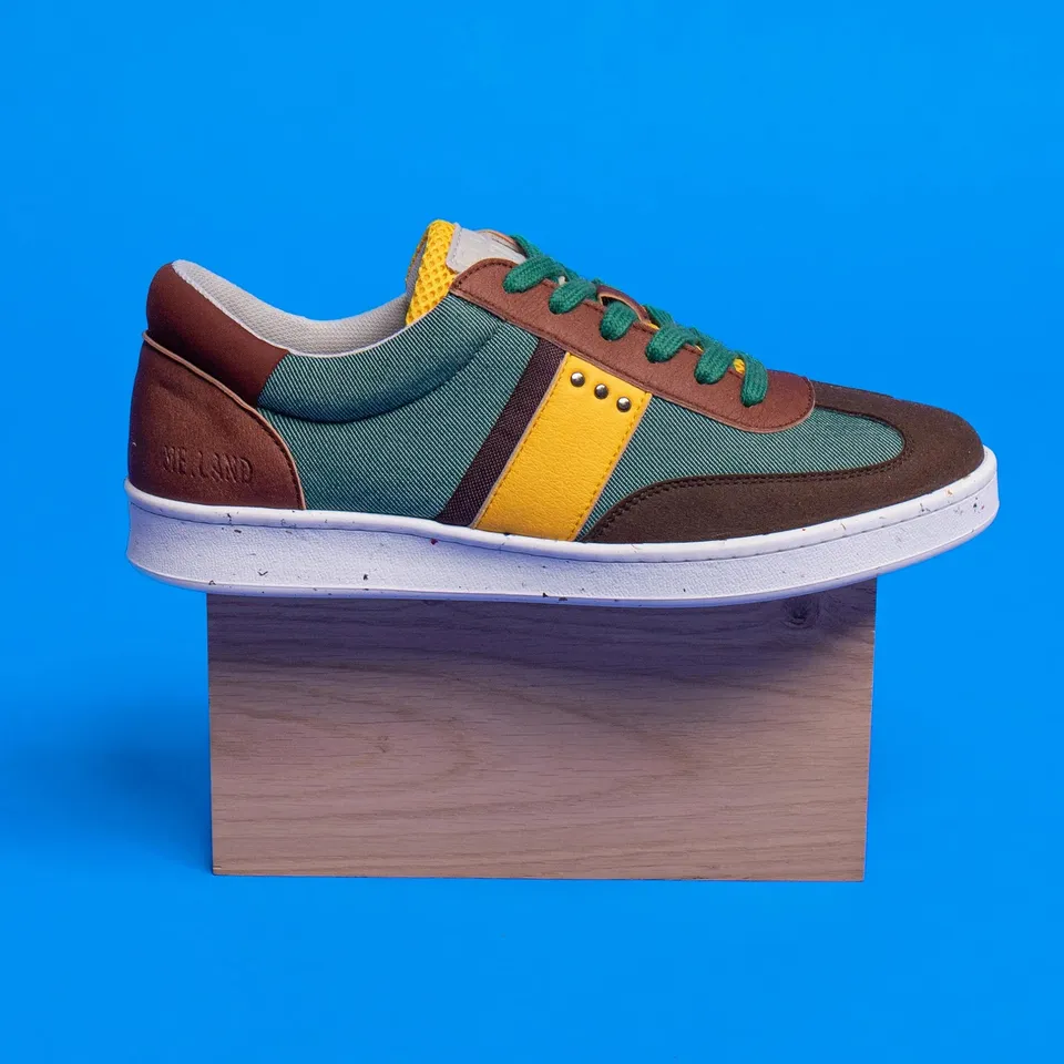 Me.Land Vivace baskets vegan vert marron jaune recyclées