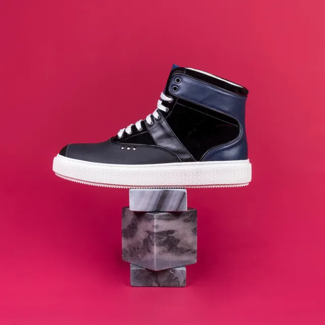 Me.Land Heaker baskets montantes cuir noir bleu