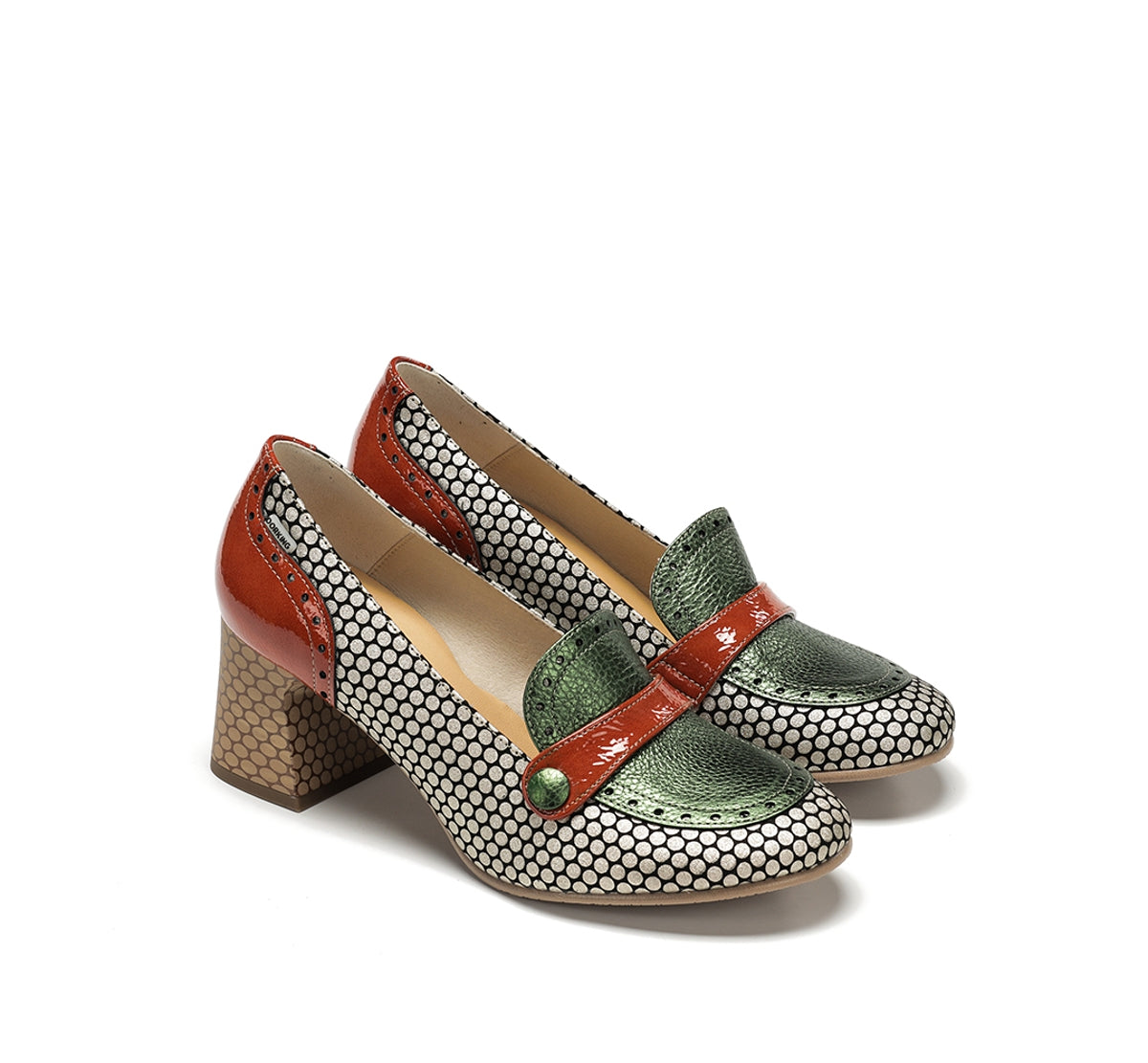 Dorking Daci D9676 mocassin femme vert talon géométrique