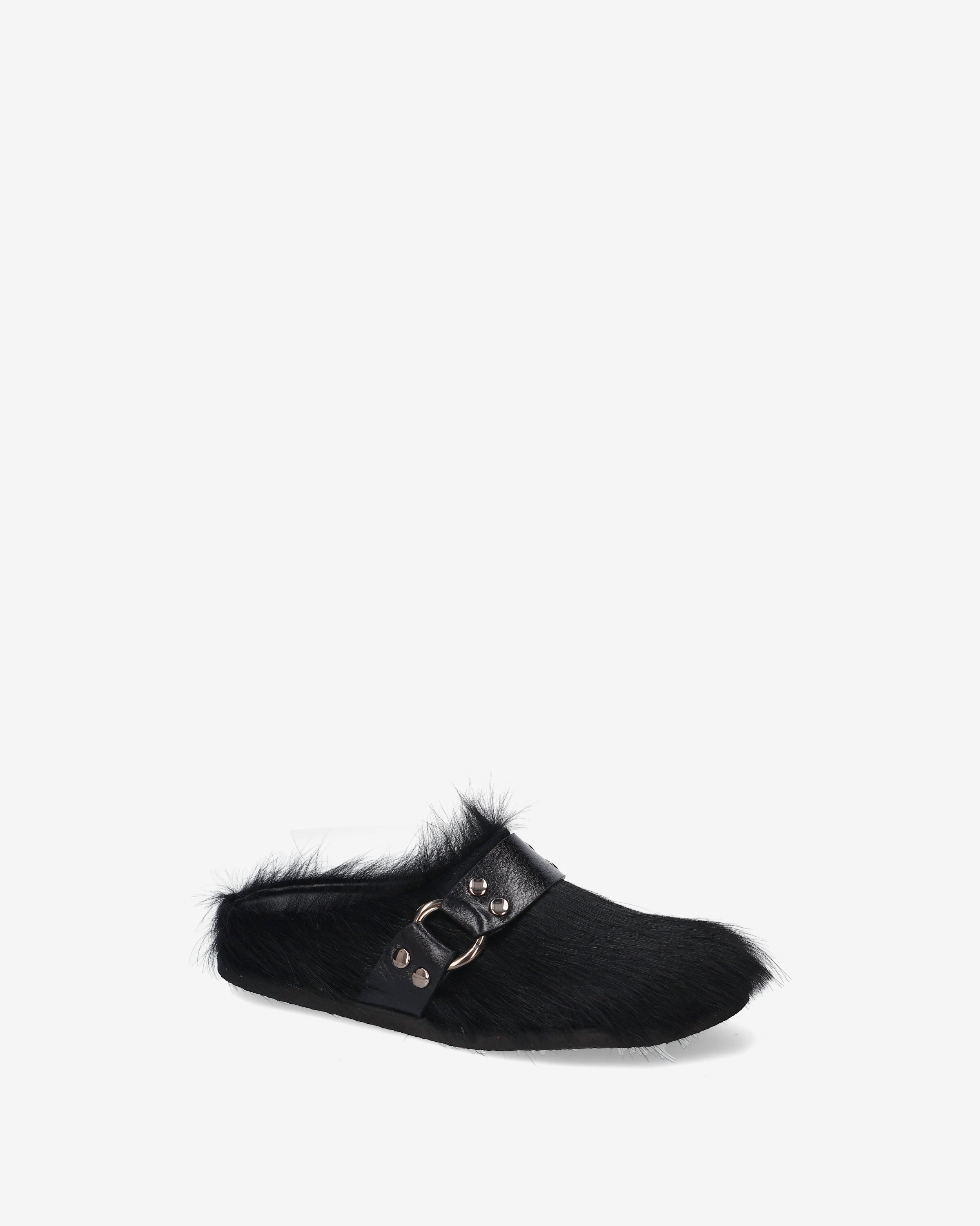 Premiata Black Fur Mules Mules Noir Cuir Poil
