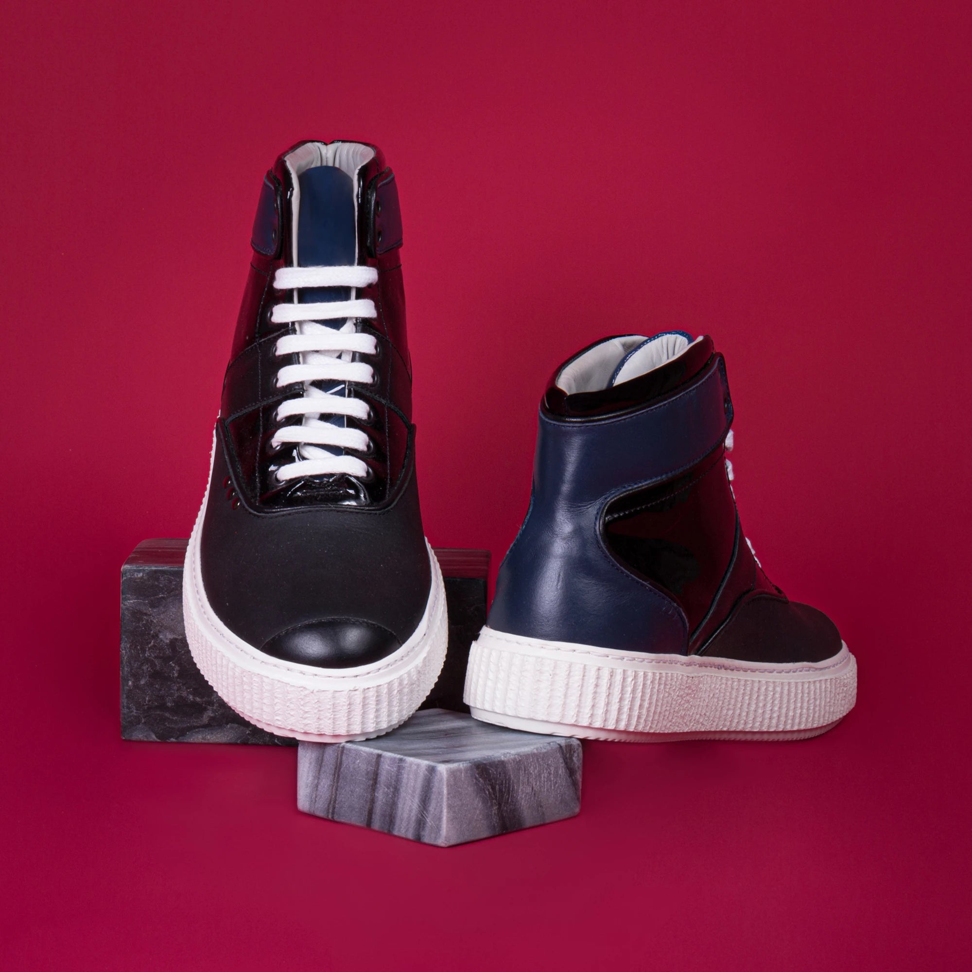 Me.Land Heaker baskets montantes cuir noir bleu