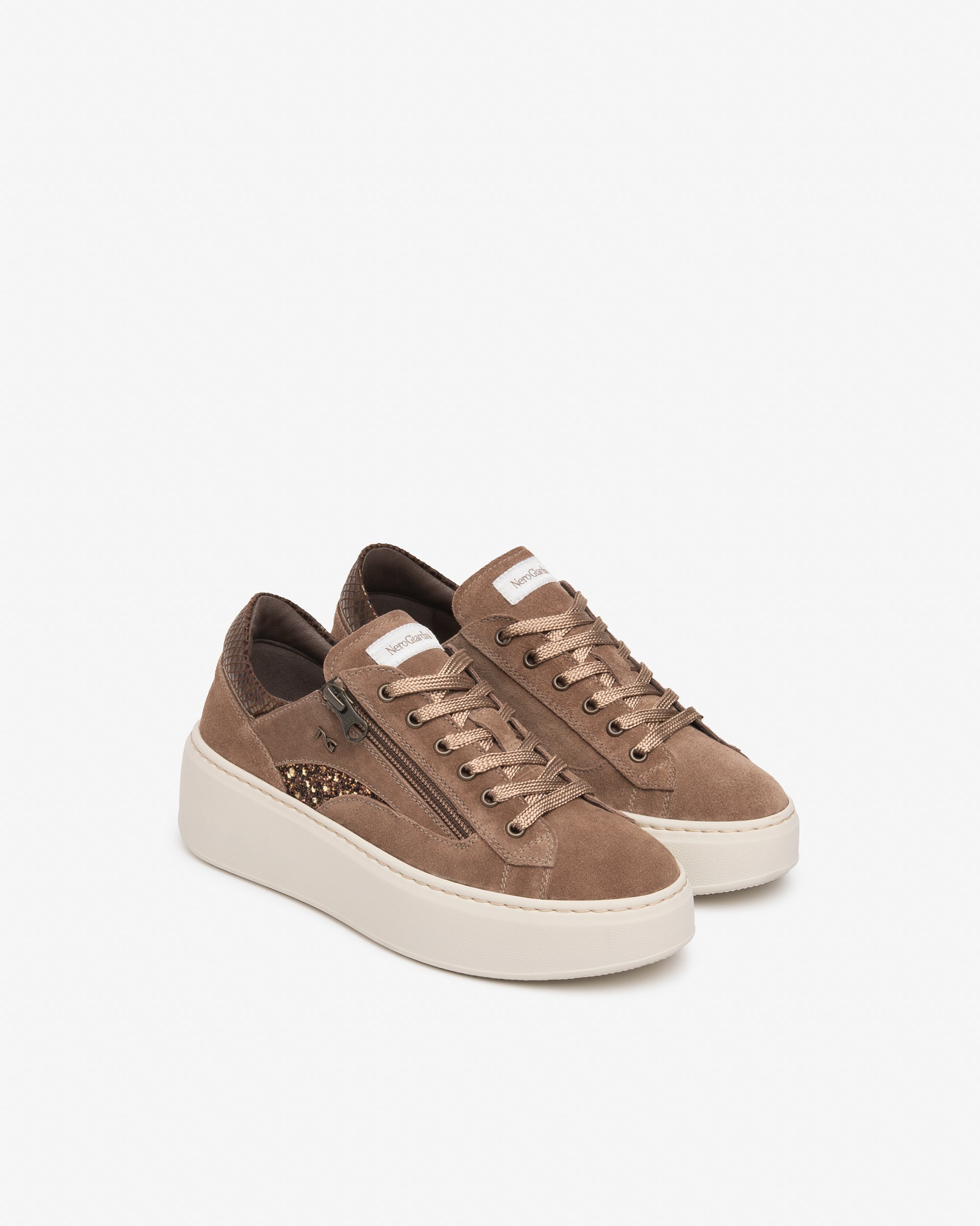 Nero Giardini Sneakers baskets femme daim plateforme zip cuir