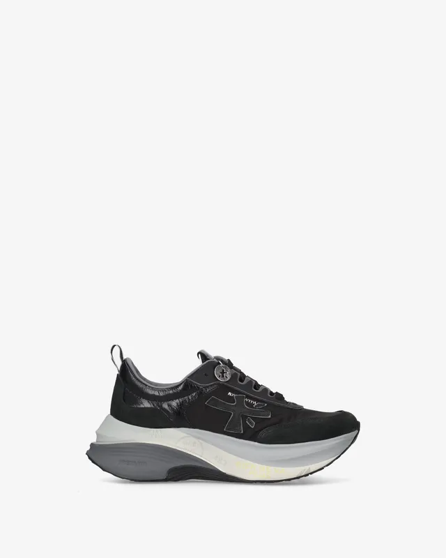 Premiata Hill 8524 sneakers femme cuir daim noir semelle 5cm