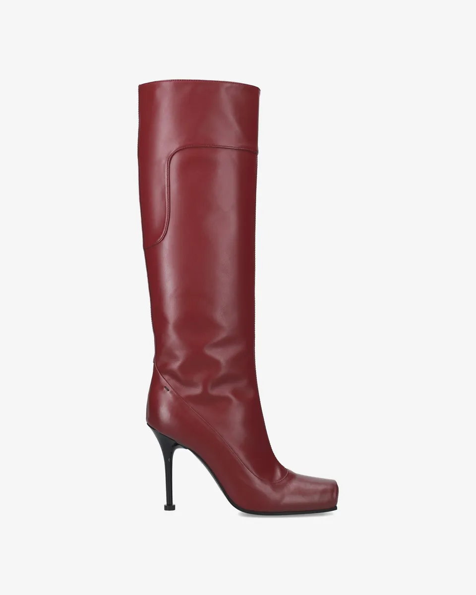 Premiata Bottes Femme Cuir Bordeaux Talon 10 cm