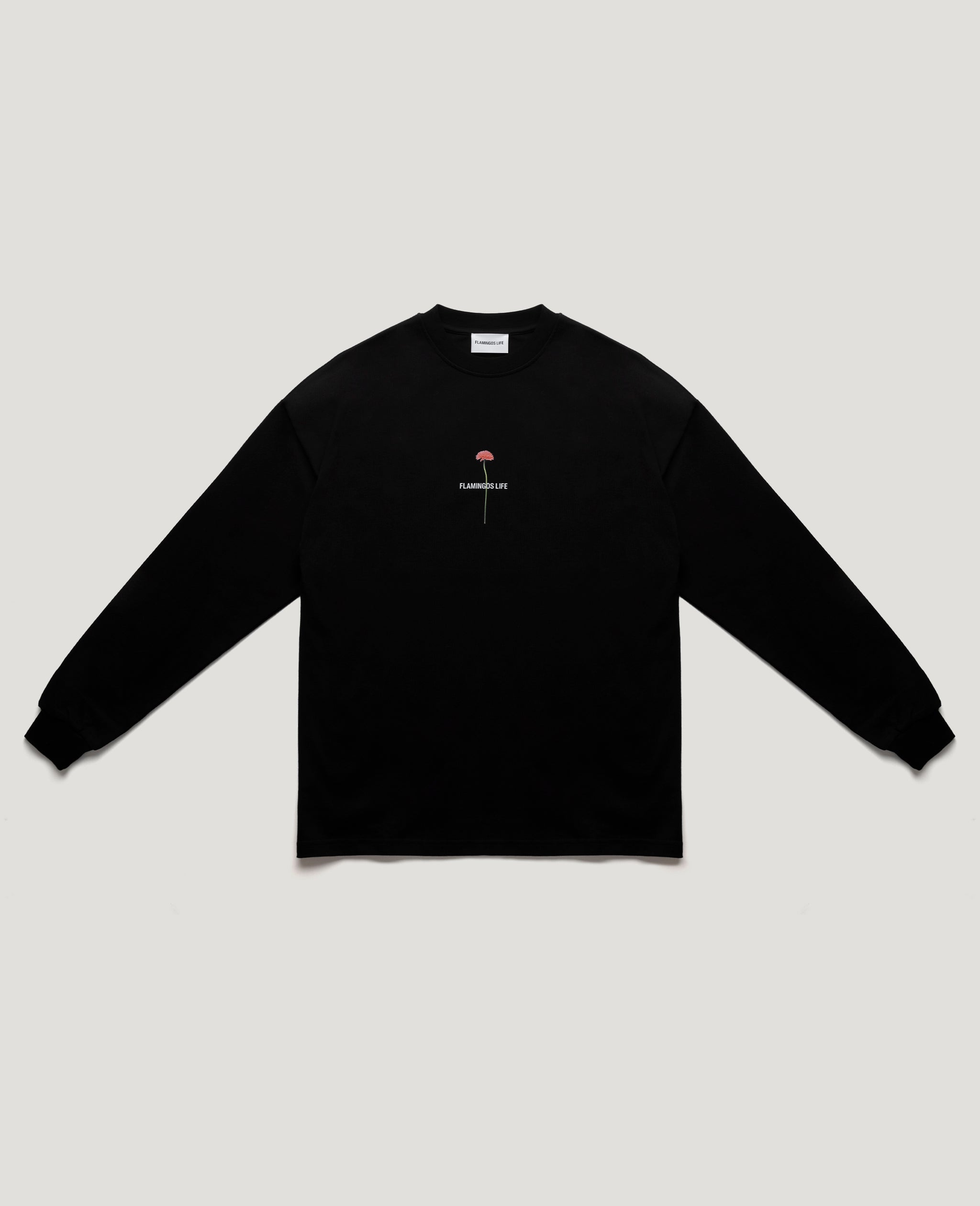 Flamingos Life Long-Sleeve Flower Black tee-shirt manches longues noir