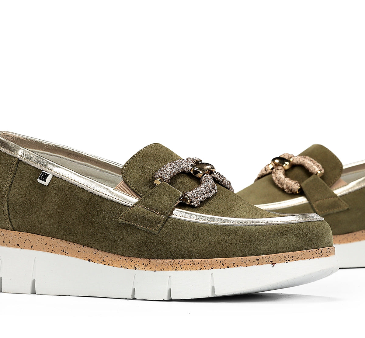 Dorking India D9298 mocassin vert cuir femme