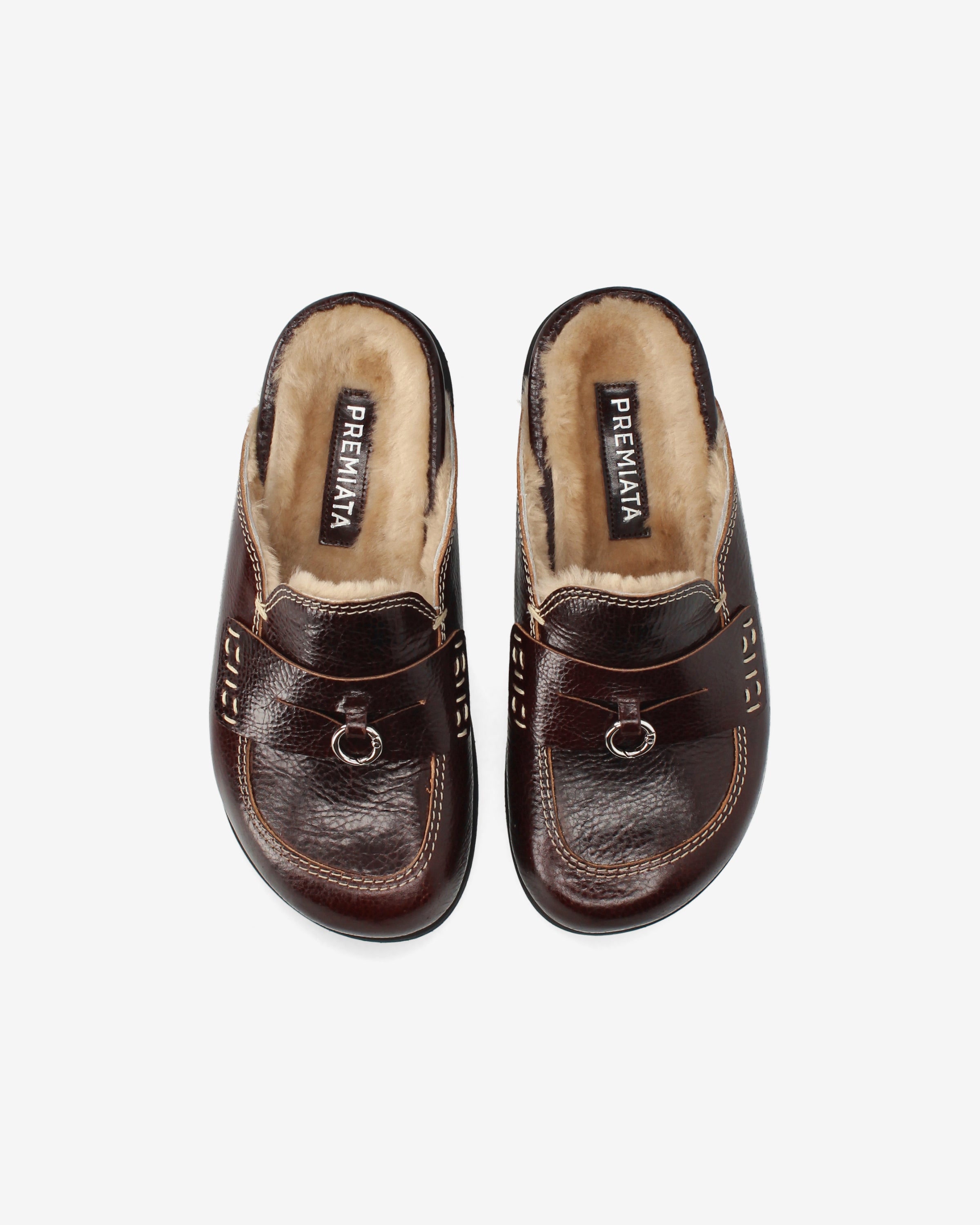 Premiata Mules sabot cuir marron fourré femme