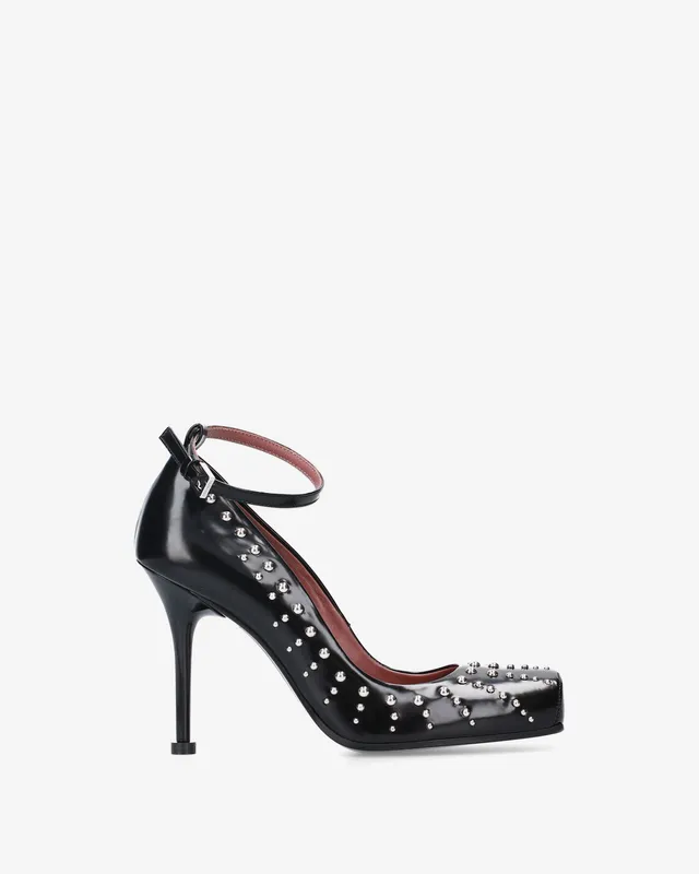 Premiata Escarpins cuir noir cloutés femme 100 mm