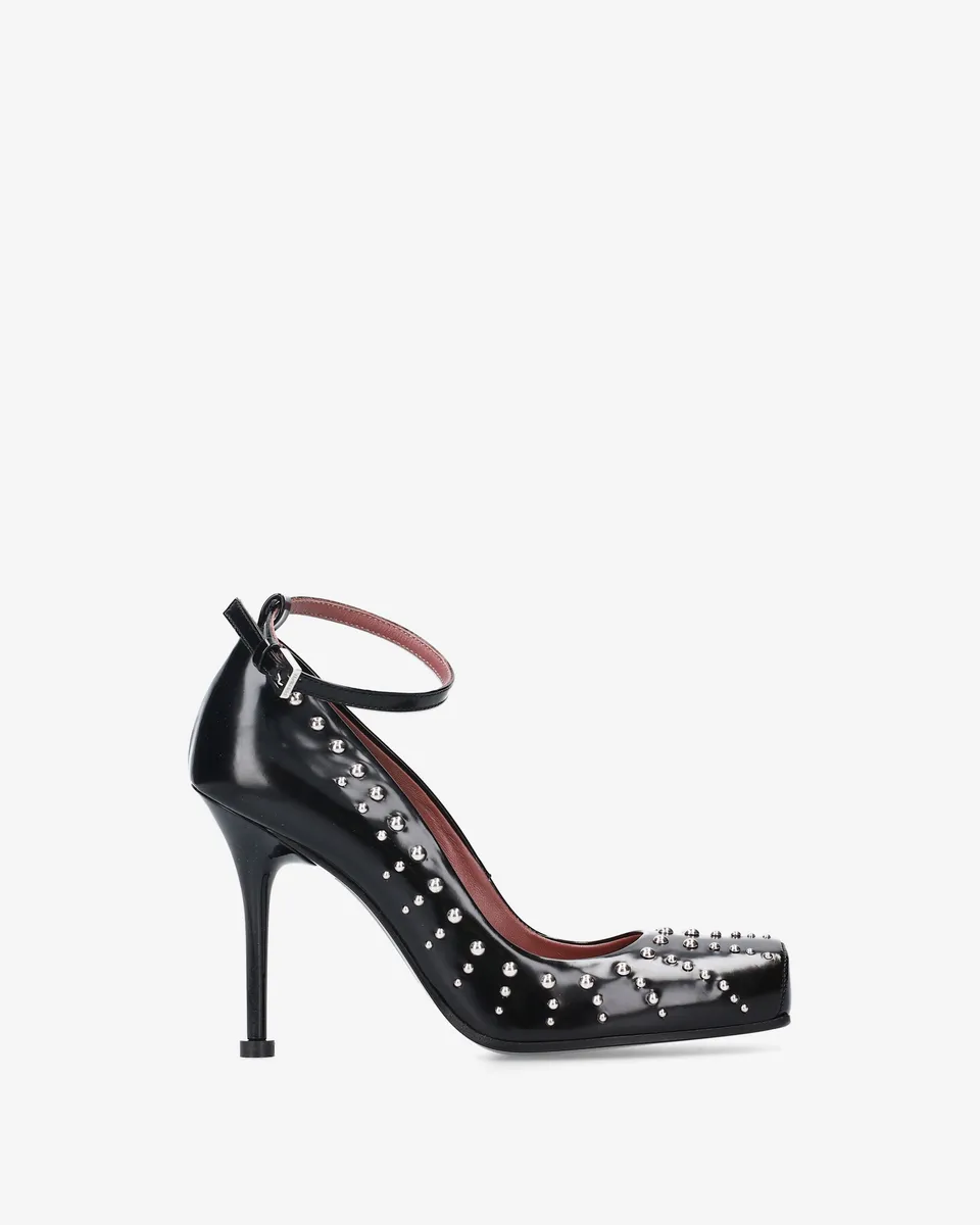 Premiata Escarpins cuir noir cloutés femme 100 mm