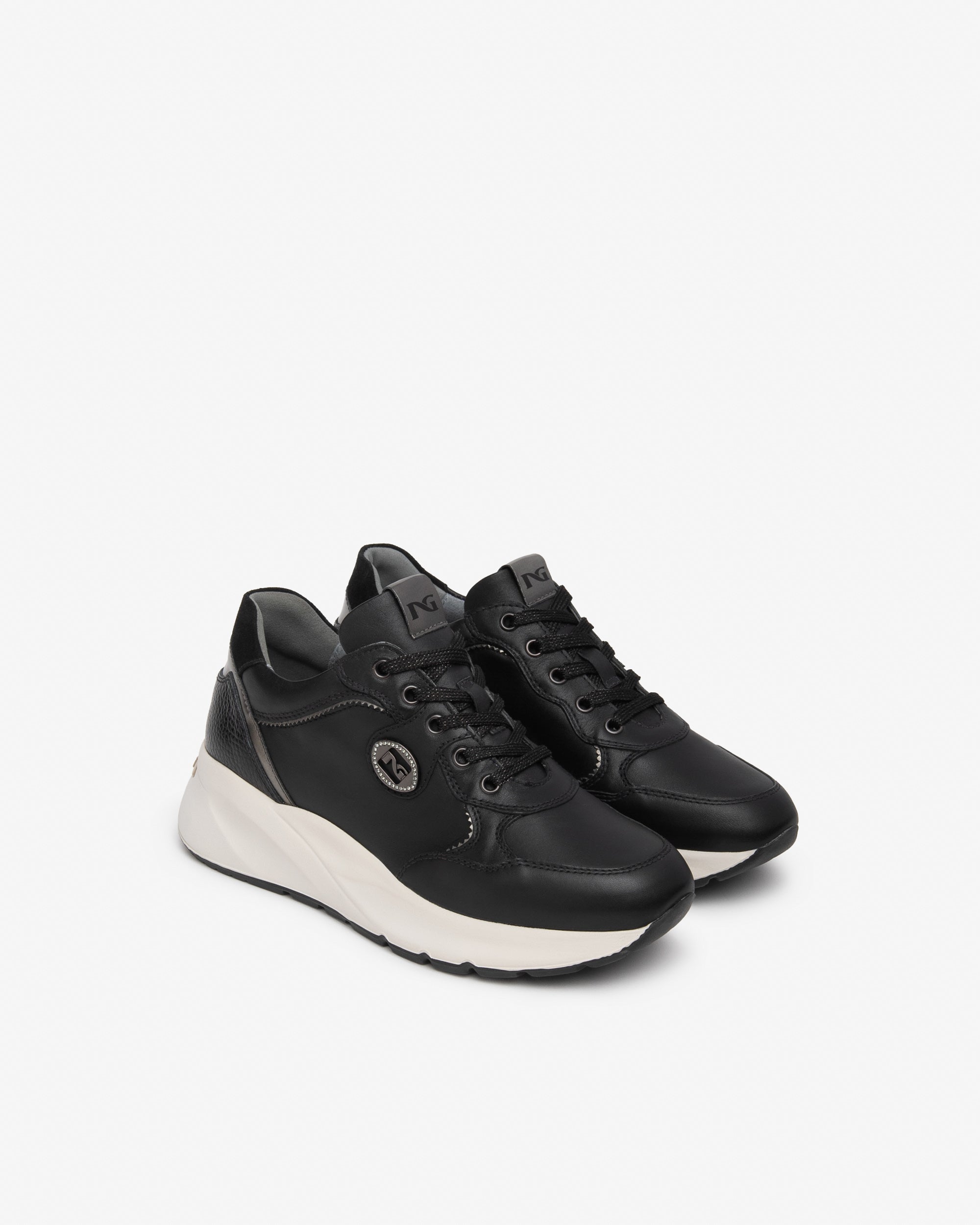 Nero Giardini Sneakers baskets cuir femme strass 60mm