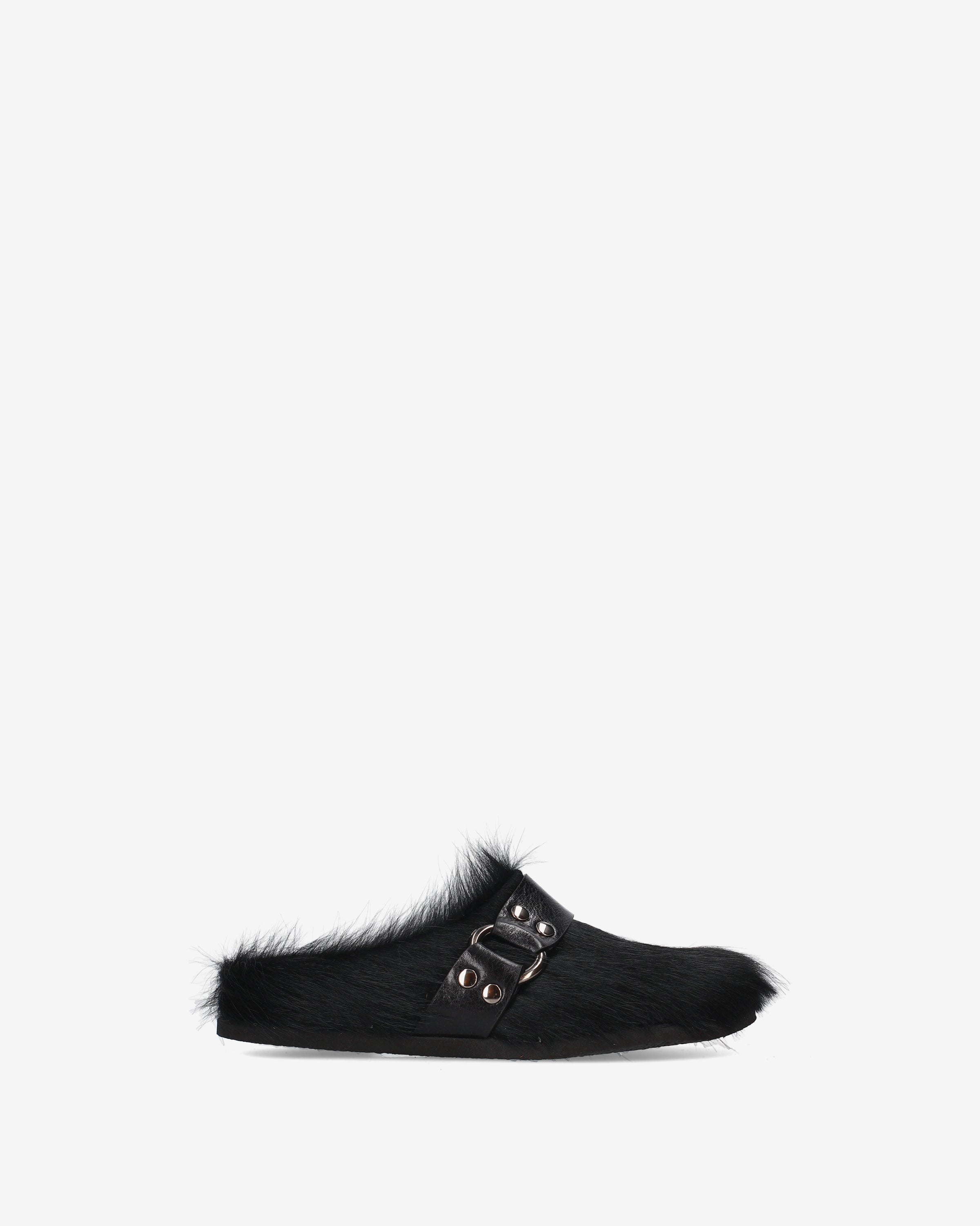 Premiata Black Fur Mules Mules Noir Cuir Poil