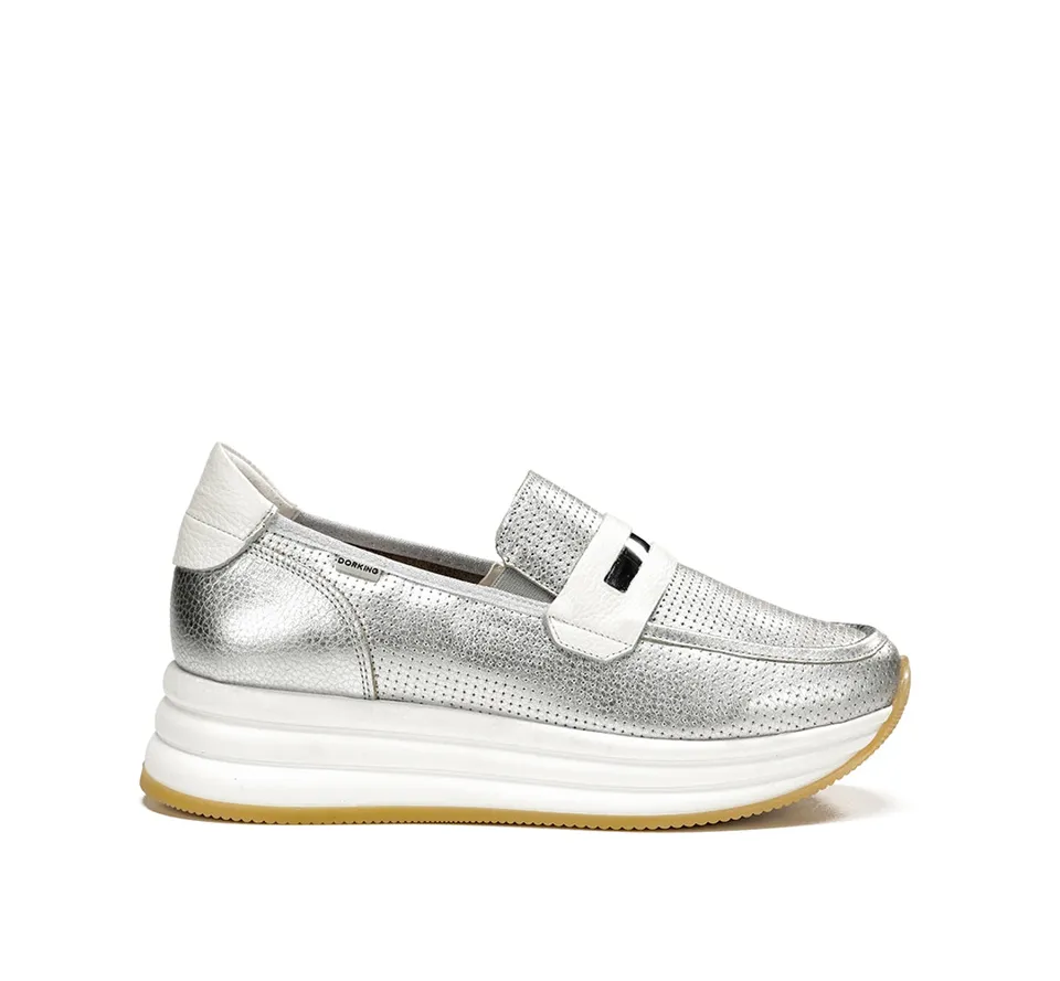 Dorking Draz D9243 mocassins femme argent plateforme