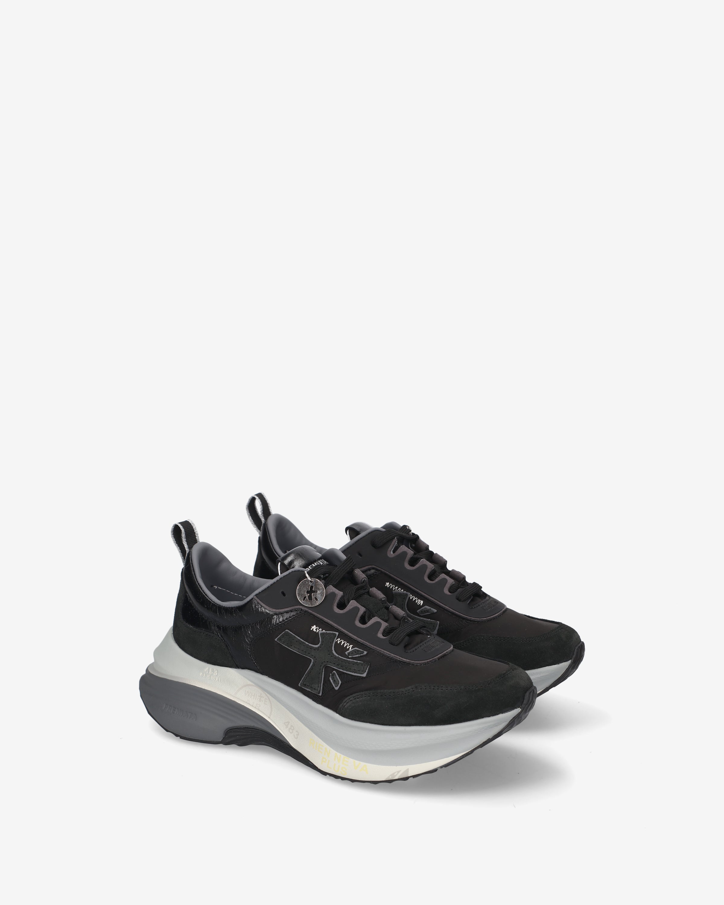 Premiata Hill 8524 sneakers femme cuir daim noir semelle 5cm