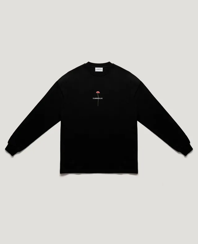 Flamingos Life Long-Sleeve Flower Black tee-shirt manches longues noir