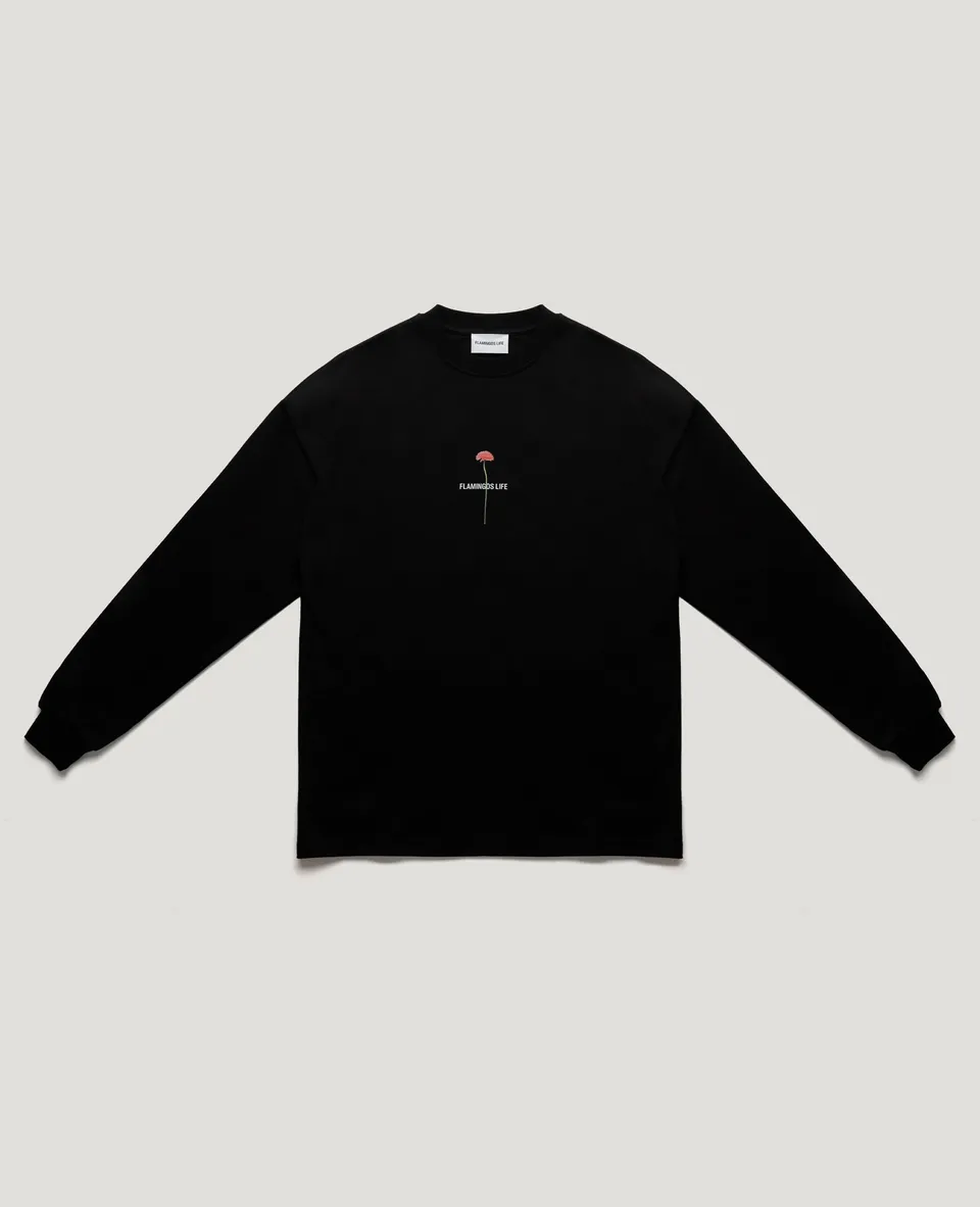 Flamingos Life Long-Sleeve Flower Black tee-shirt manches longues noir