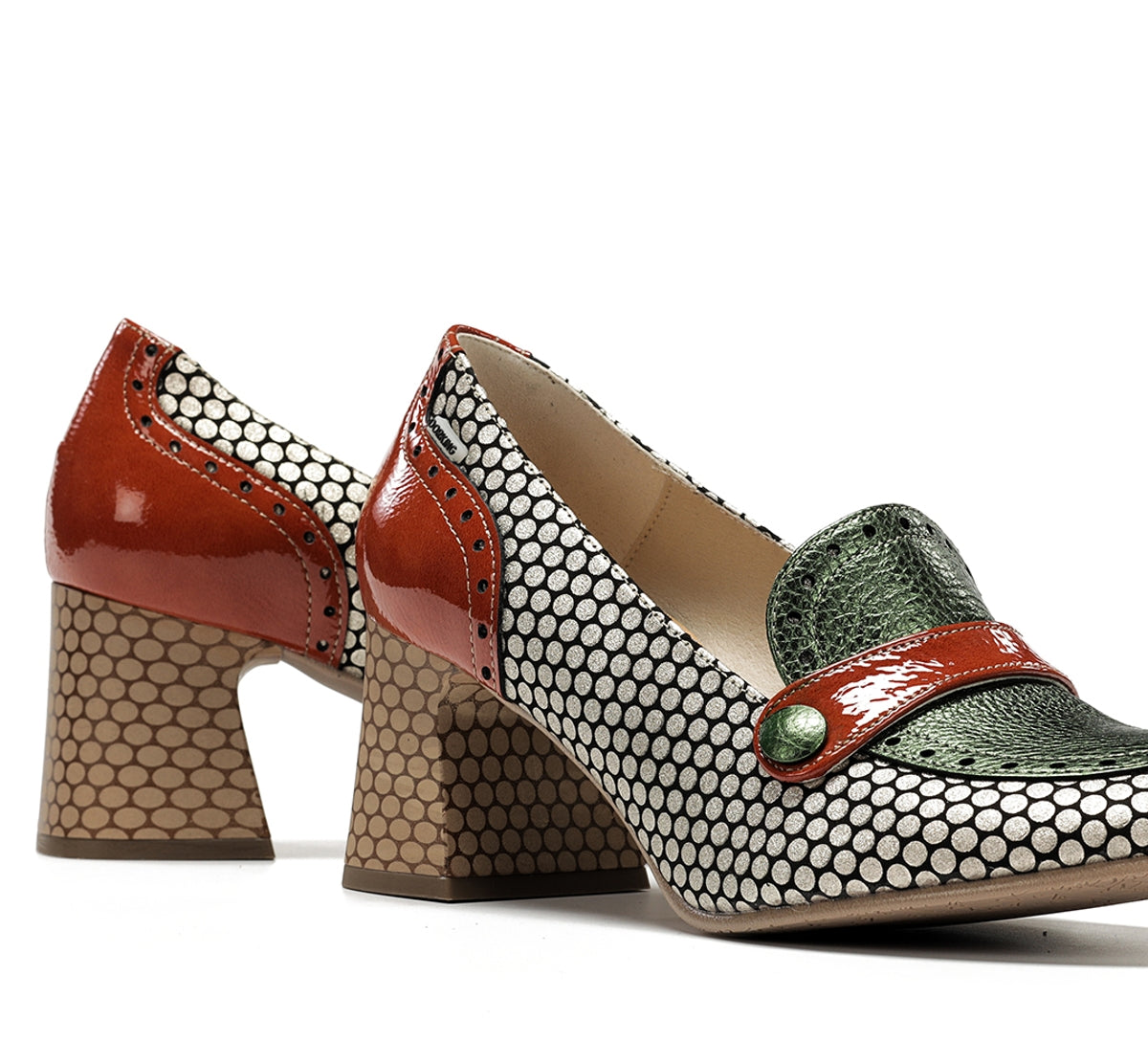 Dorking Daci D9676 mocassin femme vert talon géométrique