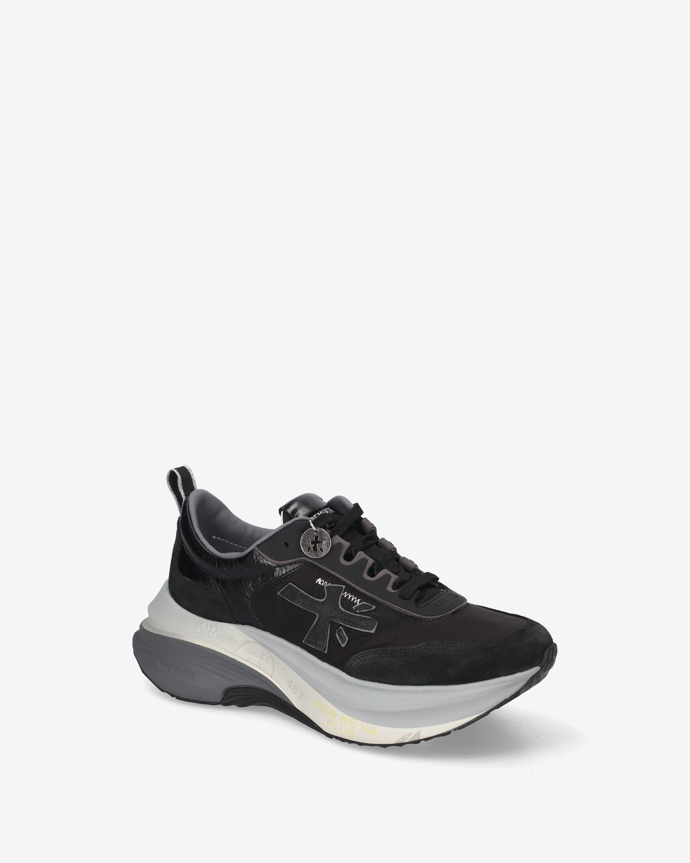 Premiata Hill 8524 sneakers femme cuir daim noir semelle 5cm