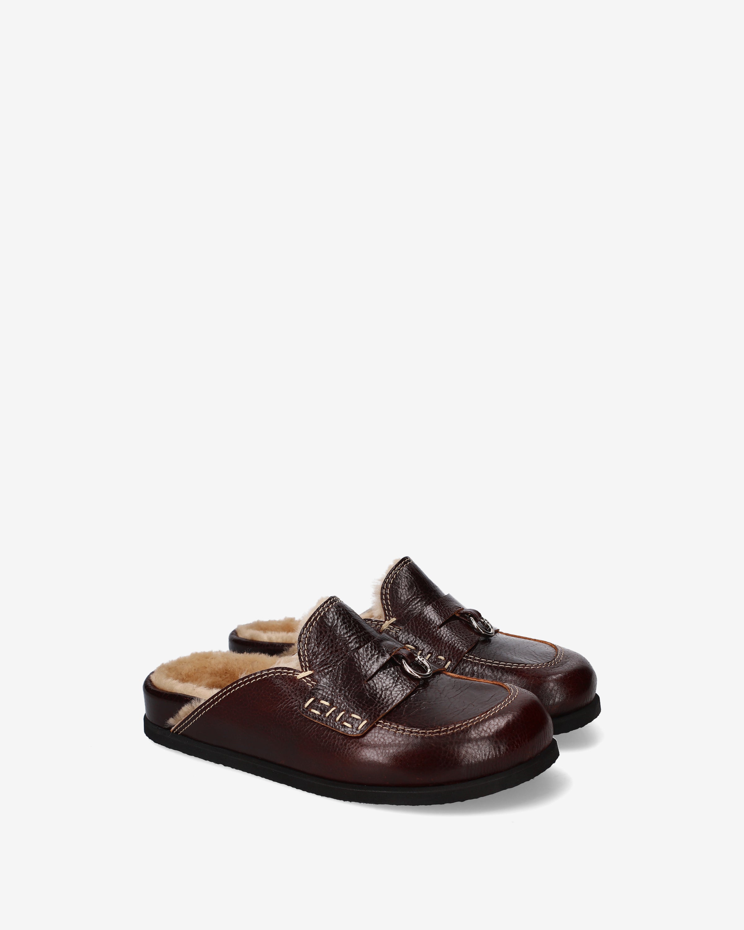 Premiata Mules sabot cuir marron fourré femme