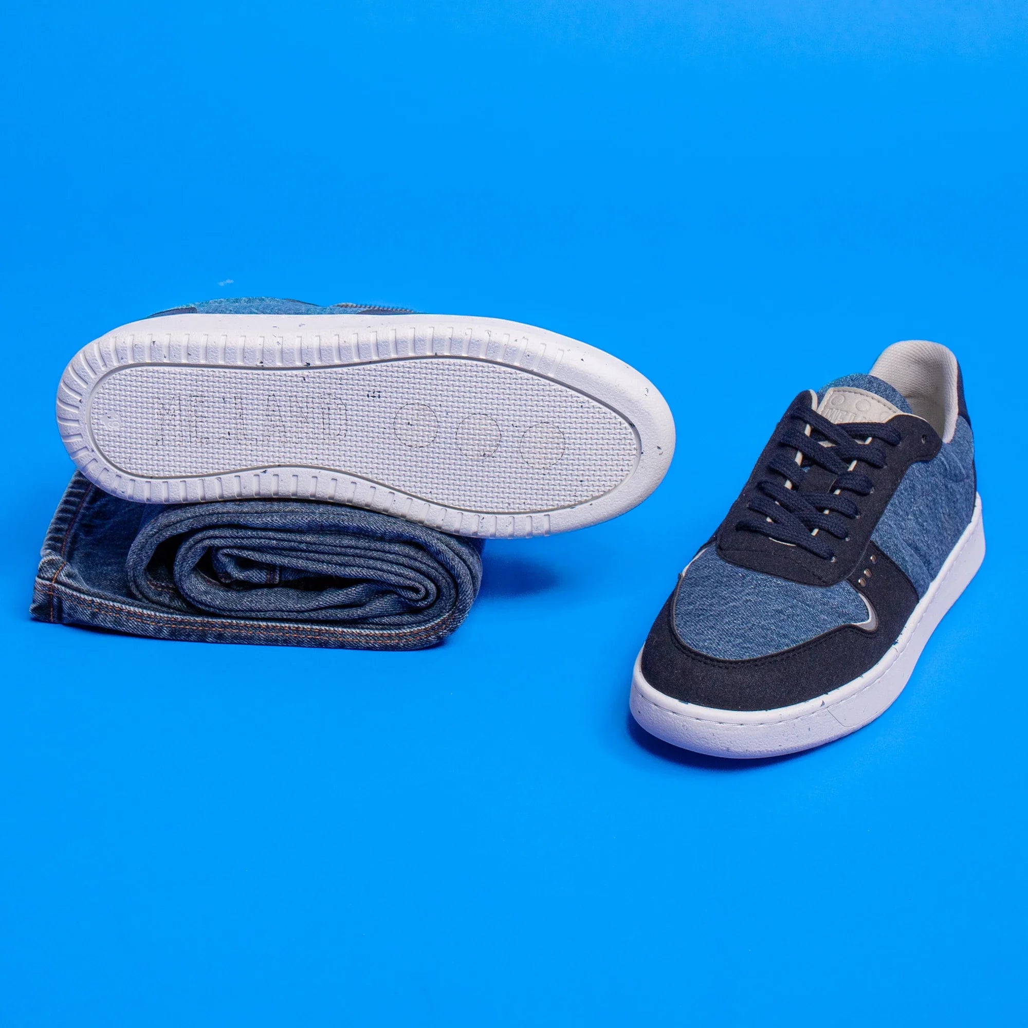 Me.Land Evan basket jean upcyclé denim vegan bleue