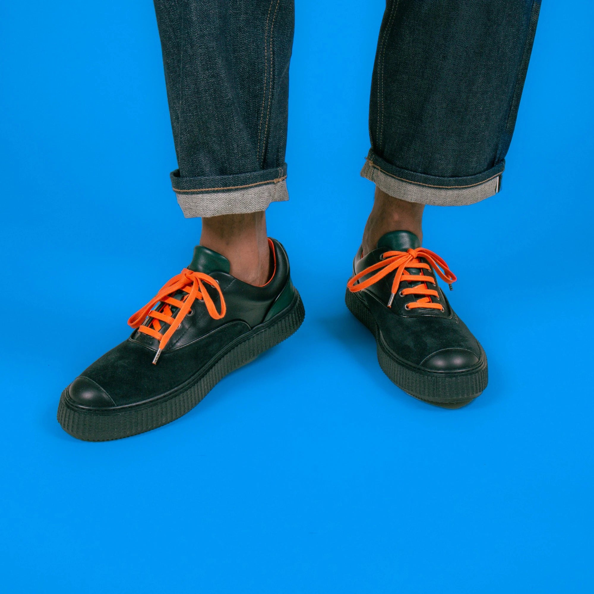 Me.Land Meaker Bright Black basket daim noir vert orange