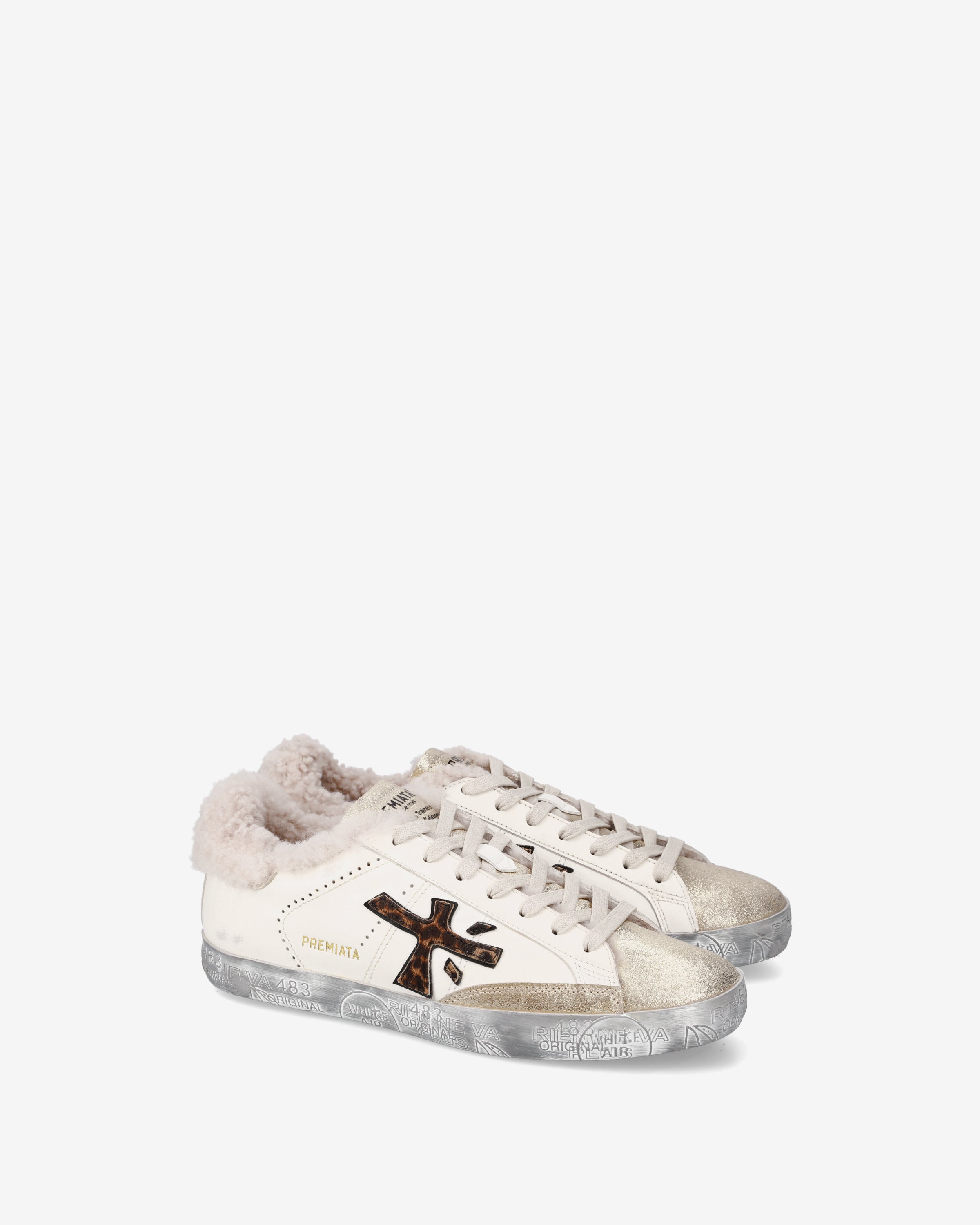 Premiata Stevend 7606M baskets crème doré fourrées