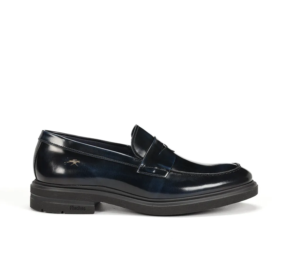 Fluchos Belgas F0633 mocassins homme bleu cuir