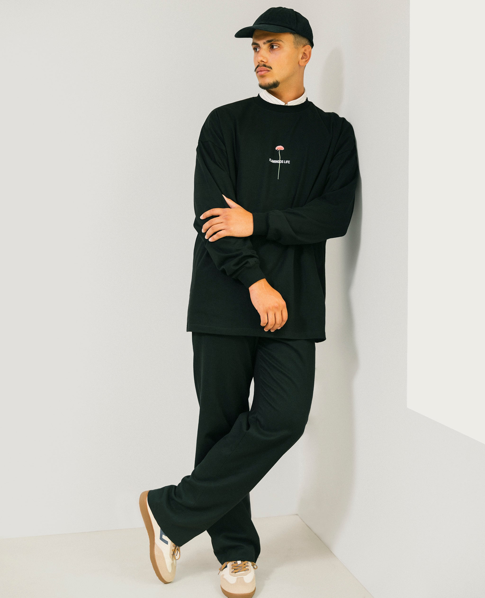 Flamingos Life Long-Sleeve Flower Black tee-shirt manches longues noir