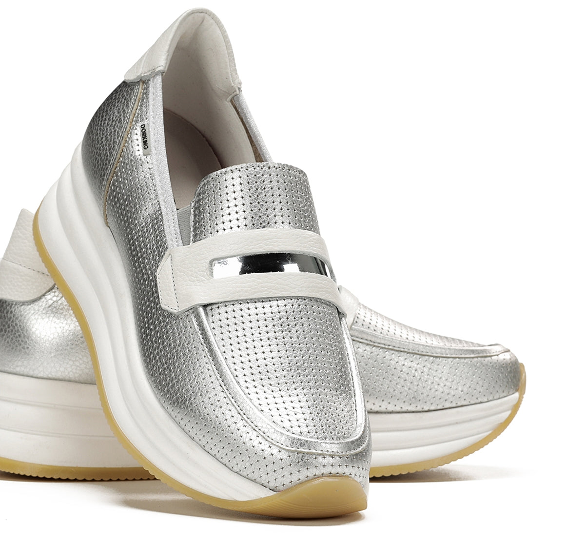 Dorking Draz D9243 mocassins femme argent plateforme