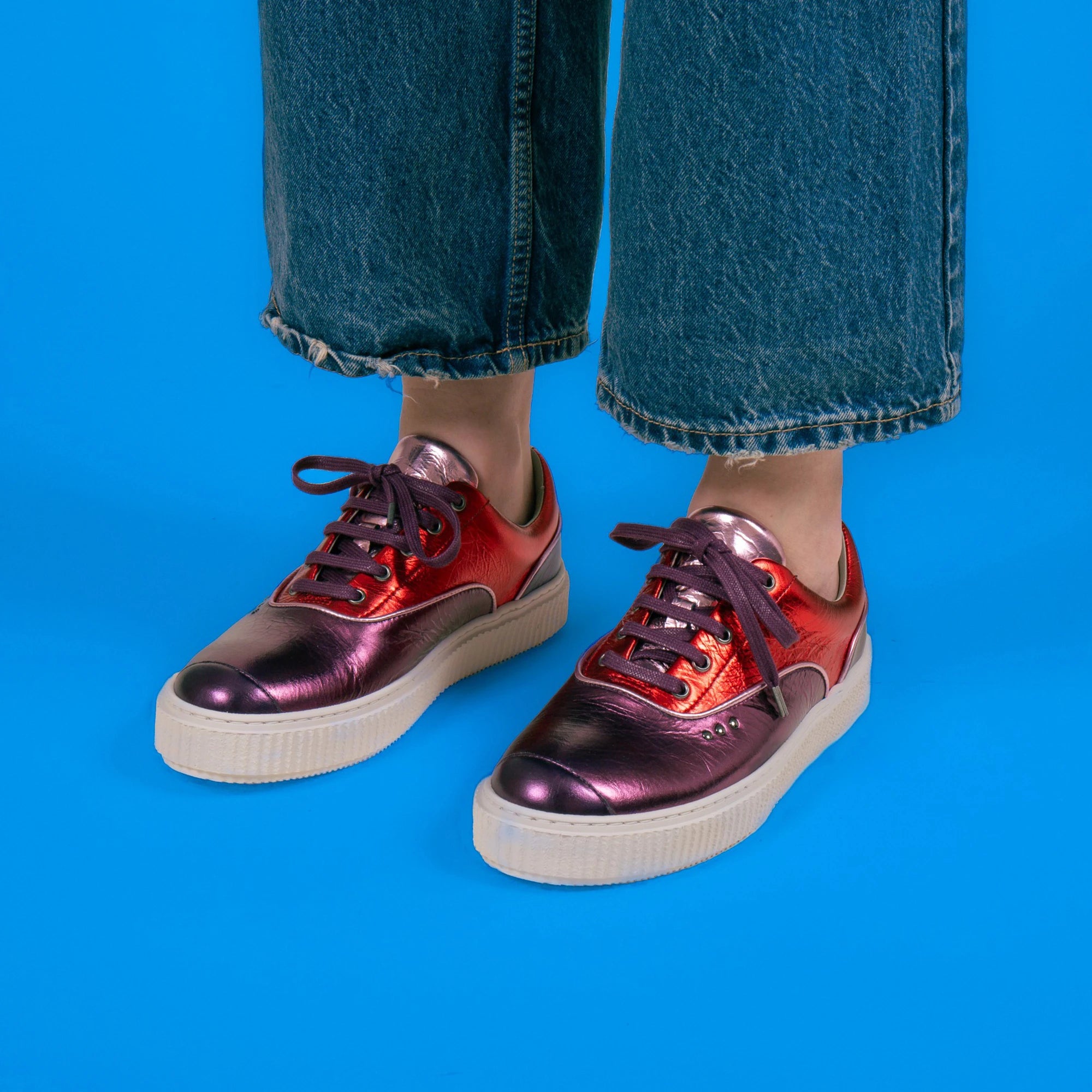 Me.Land Meaker basket cuir rose métallisé multicolore