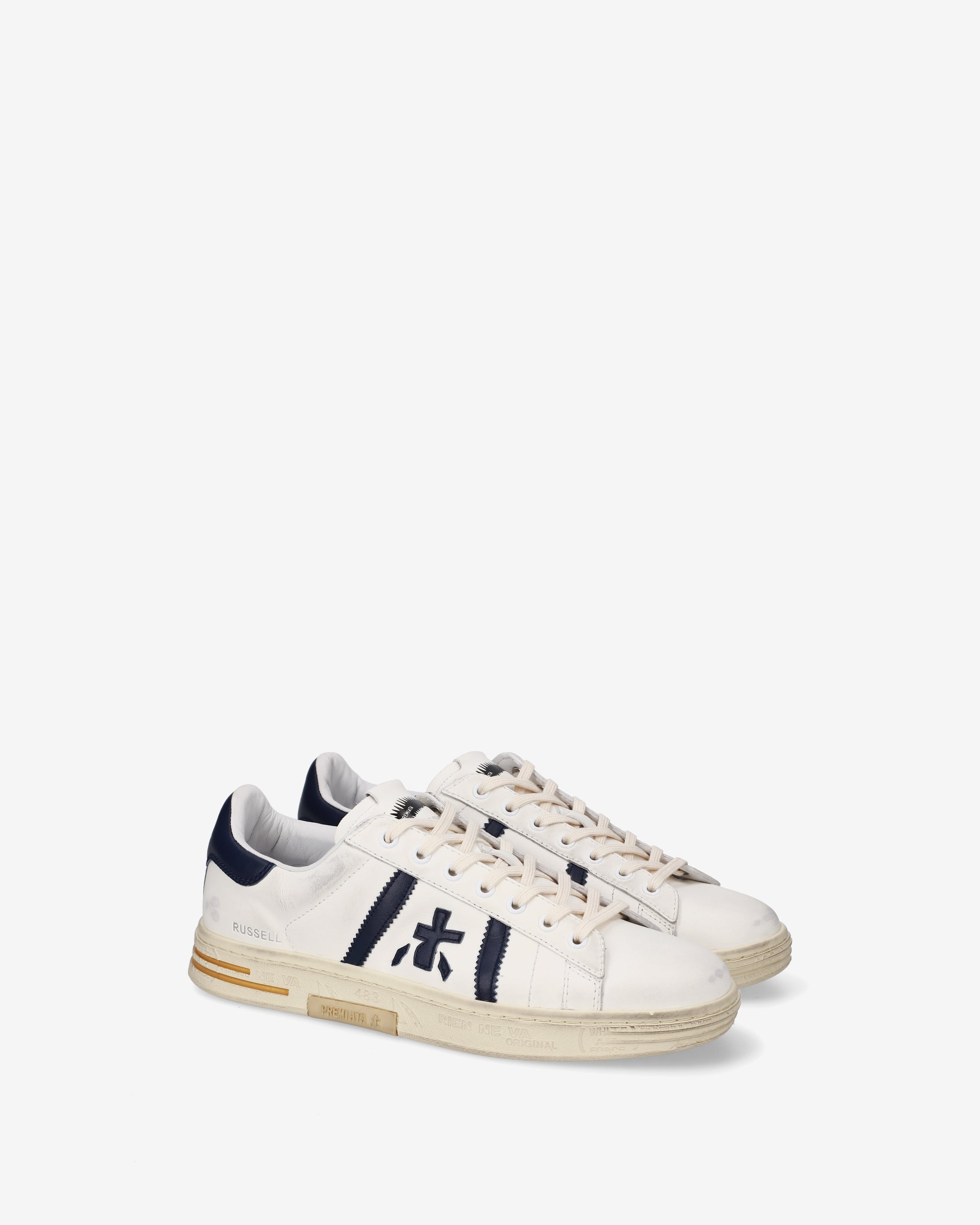 Premiata Russell 8028 baskets blanc cuir effet usé homme