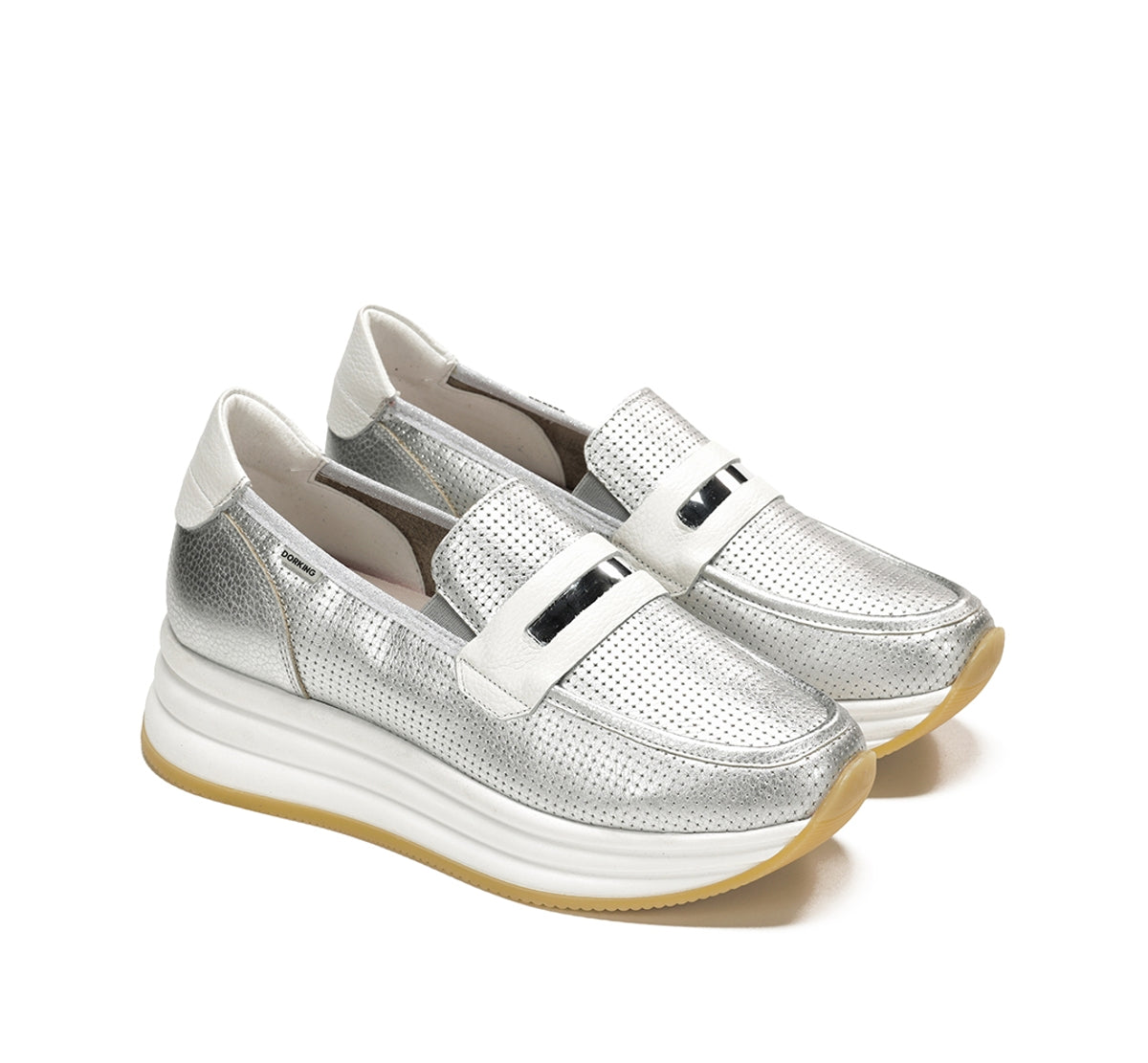 Dorking Draz D9243 mocassins femme argent plateforme