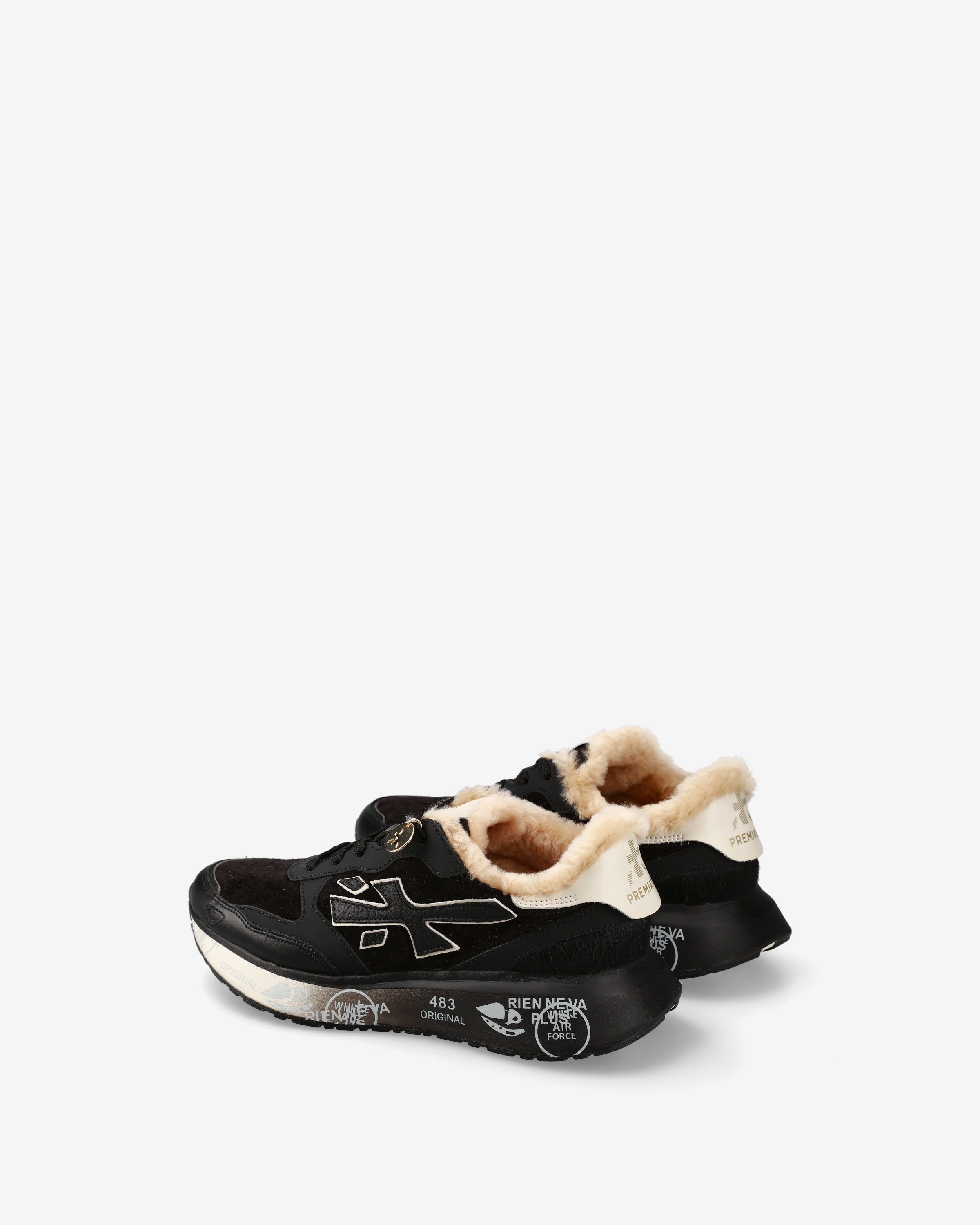 Premiata Lauryn 7803m baskets noir daim fourrure femme