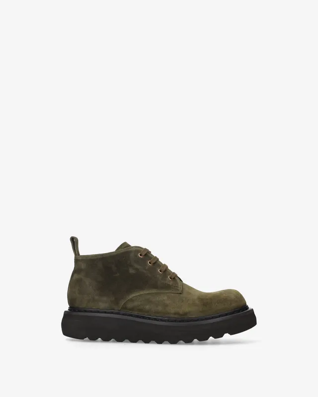 Premiata Boots olive lacets plateforme daim