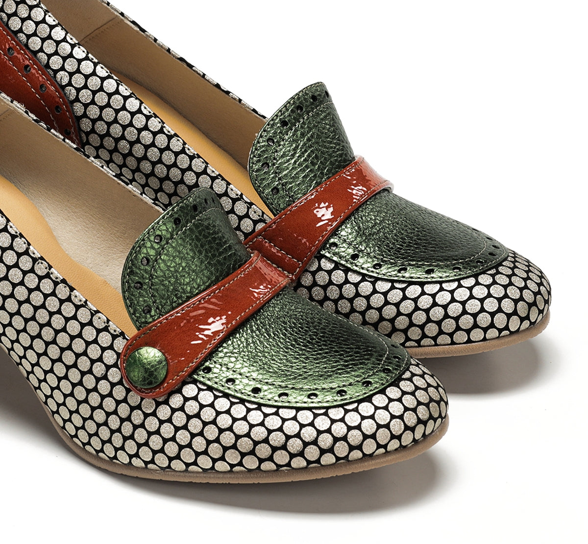 Dorking Daci D9676 mocassin femme vert talon géométrique