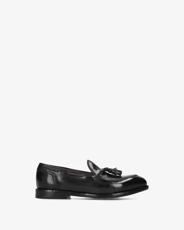Premiata Loafers Mocassin Cuir Noir à Pompons